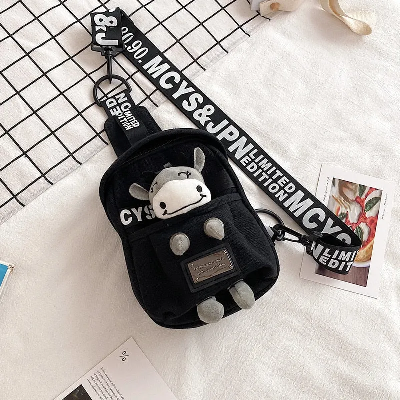 deanwangkt Cute Plush Toy Inside Chest Bag For Women Casual Canvas Bag Women Crossbody Bags Letter Print Strap Shoulder Bag Women Bolso Sac