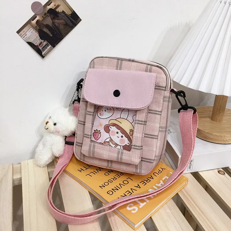 deanwangkt  Japanese Lovely Small Bag Women Plaid Flap New Crossbody Bags Girls Nylon Shoulder Bag Bolsa Feminina Transparent Pocket Bags