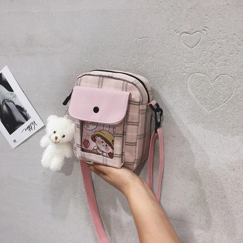 deanwangkt  Japanese Lovely Small Bag Women Plaid Flap New Crossbody Bags Girls Nylon Shoulder Bag Bolsa Feminina Transparent Pocket Bags