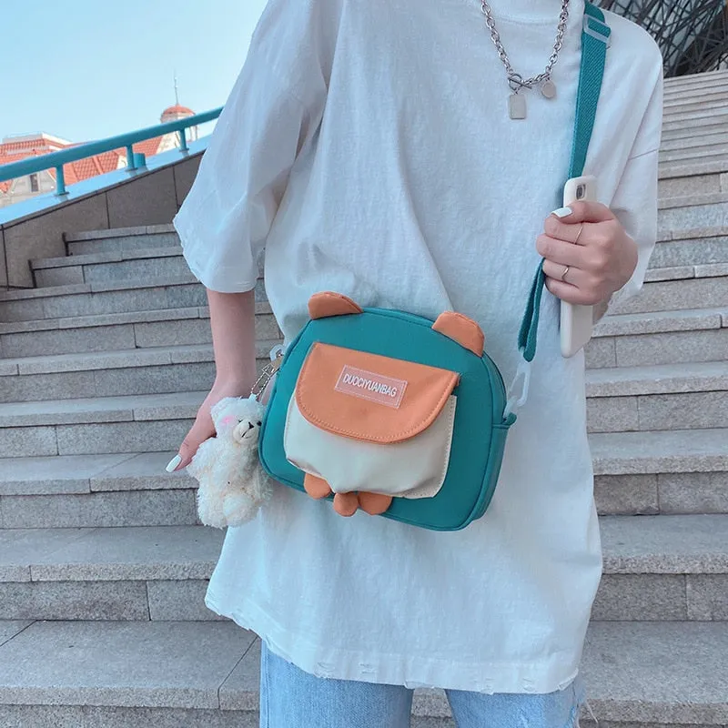 deanwangkt Japanese Style Lovely Small Bag Women Cartoon Bear Ears Nylon Bag Student Girl Crossbody Bags For Women Bolsa Mujer Shoulder Bag