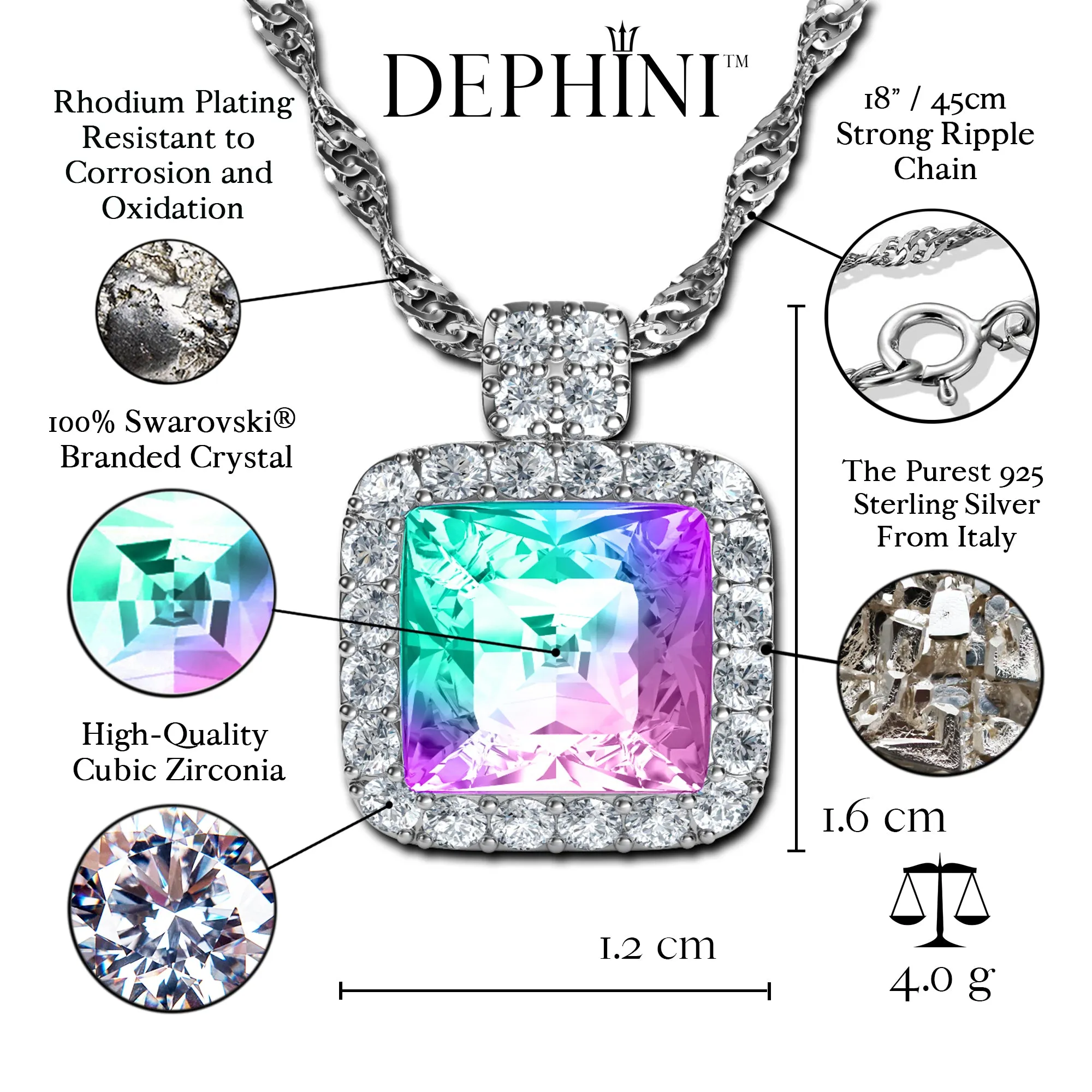 DEPHINI Rainbow necklace - 925 sterling silver SW branded Crystal