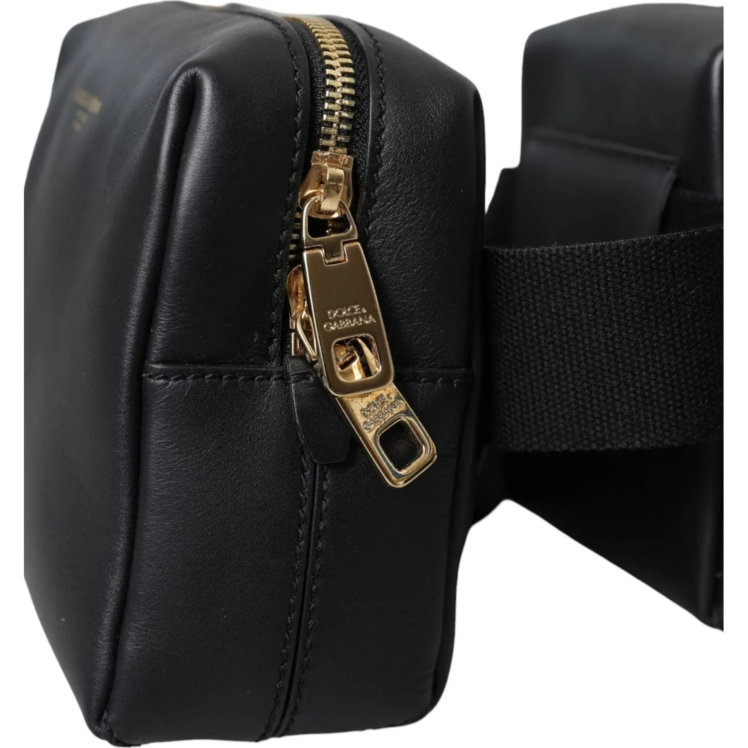 Dolce & Gabbana Black Calfskin Leather Double Waist Belt Fanny Pack Bag