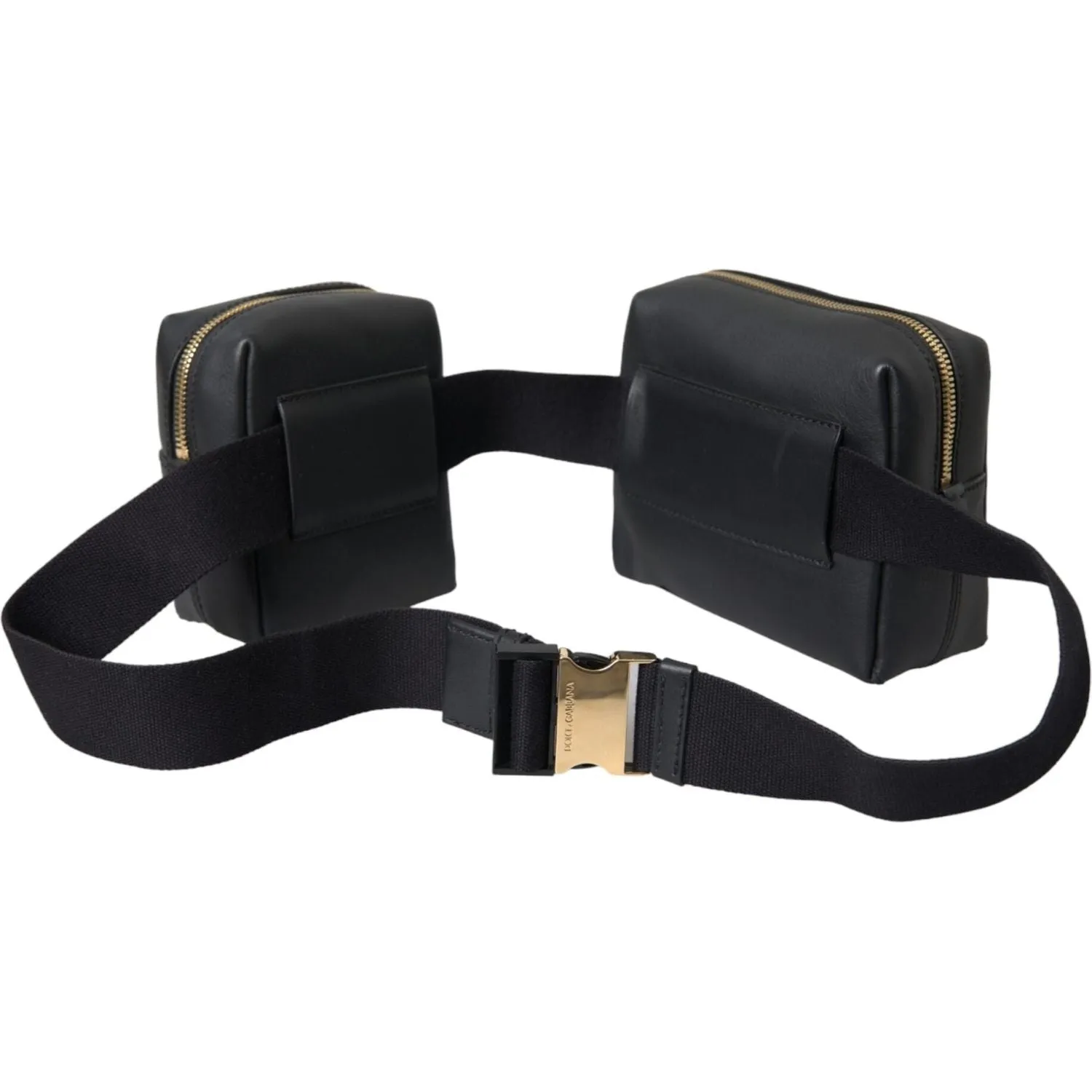 Dolce & Gabbana Black Calfskin Leather Double Waist Belt Fanny Pack Bag