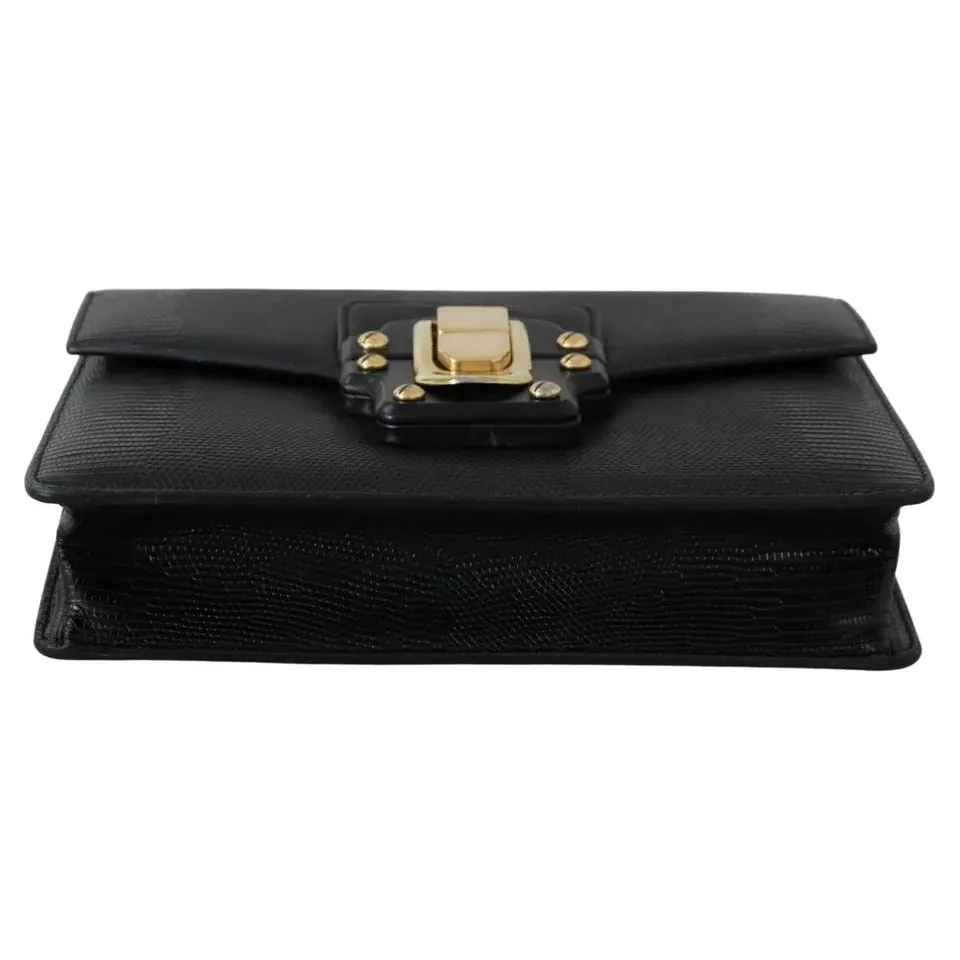 Dolce & Gabbana Black Leather Gold Metal Mini Women Purse Bag Lucia Wallet