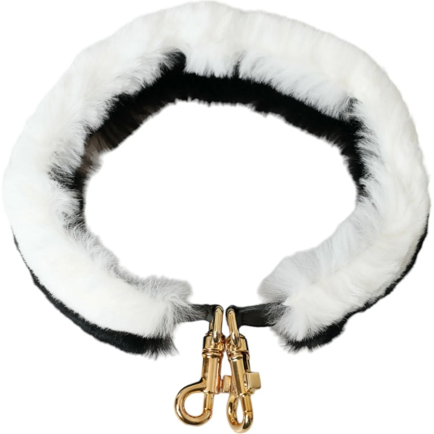 Dolce & Gabbana Black White Lapin Fur Accessory Shoulder Strap