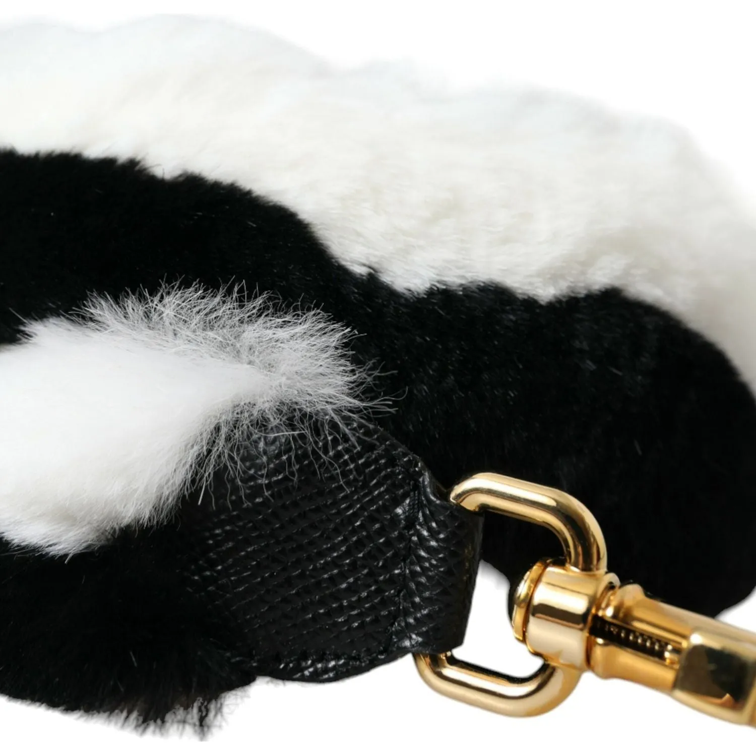 Dolce & Gabbana Black White Lapin Fur Accessory Shoulder Strap