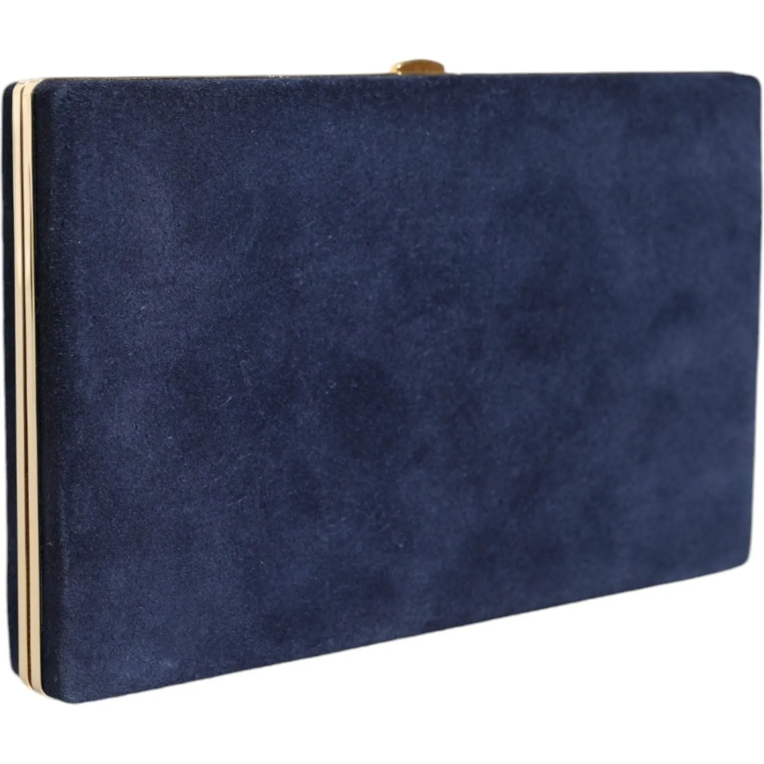 Dolce & Gabbana Blue Suede Gold Frame Clutch Evening Party Purse Bag