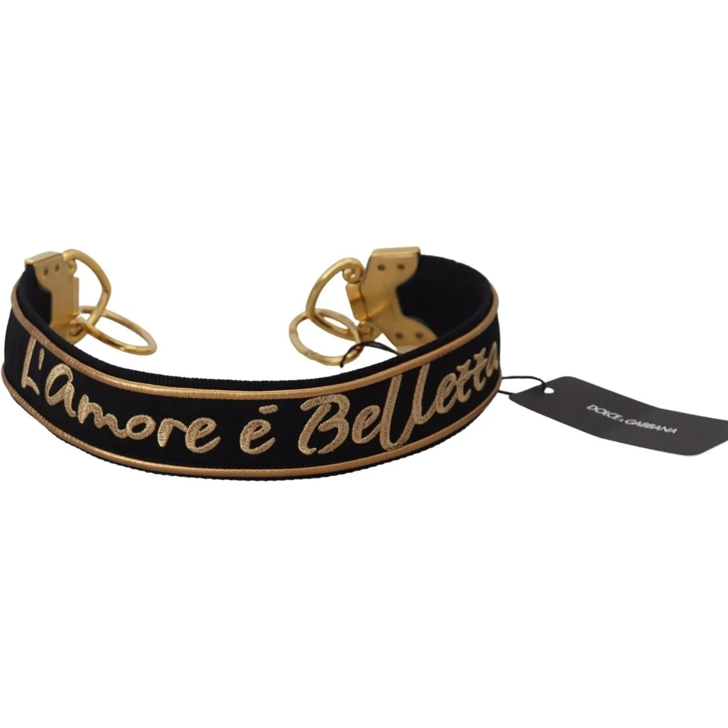 Dolce & Gabbana Elegant Gold Black Shoulder Bag Strap