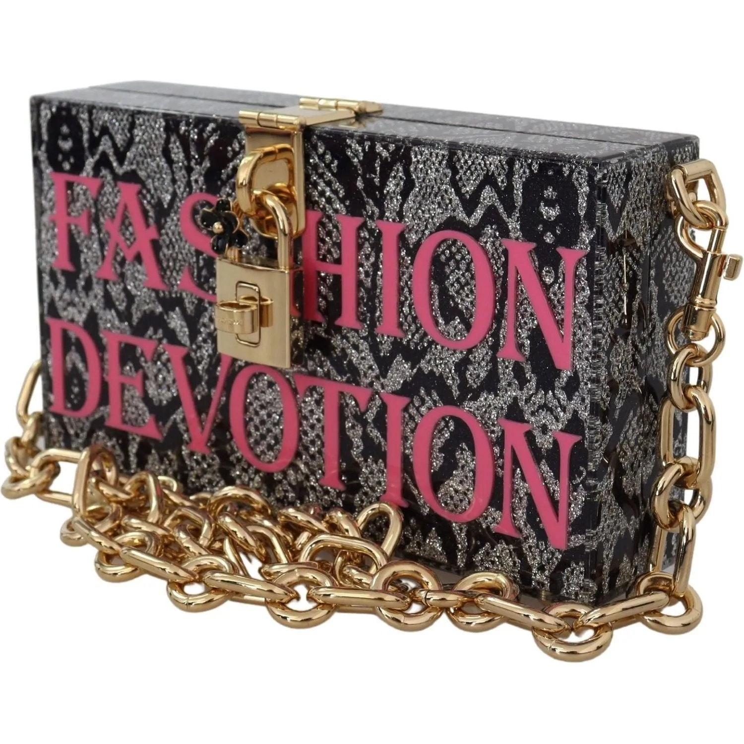 Dolce & Gabbana Gray Resin Dolce Box Clutch with Gold Details