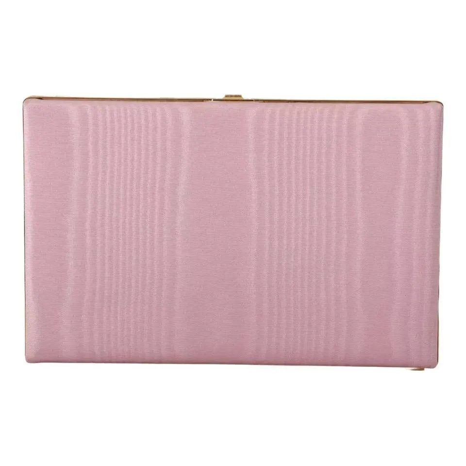 Dolce & Gabbana Pink Silk Gold Frame Clutch Evening Party Purse Bag