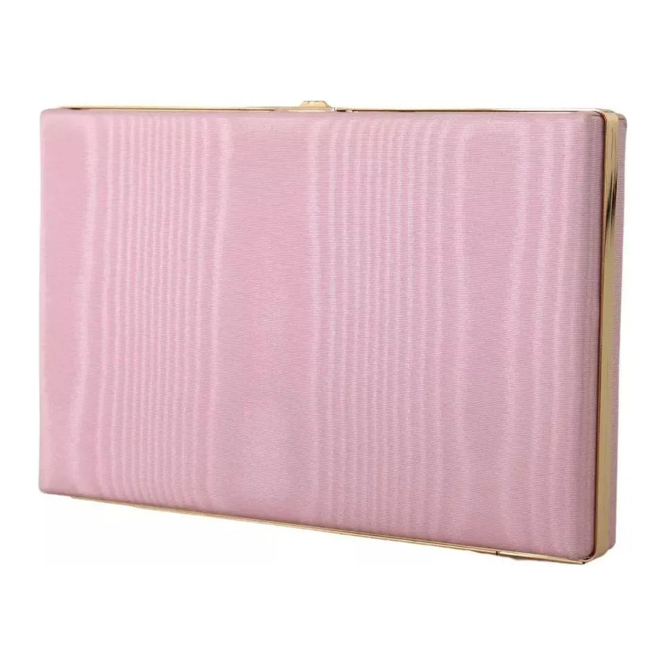 Dolce & Gabbana Pink Silk Gold Frame Clutch Evening Party Purse Bag