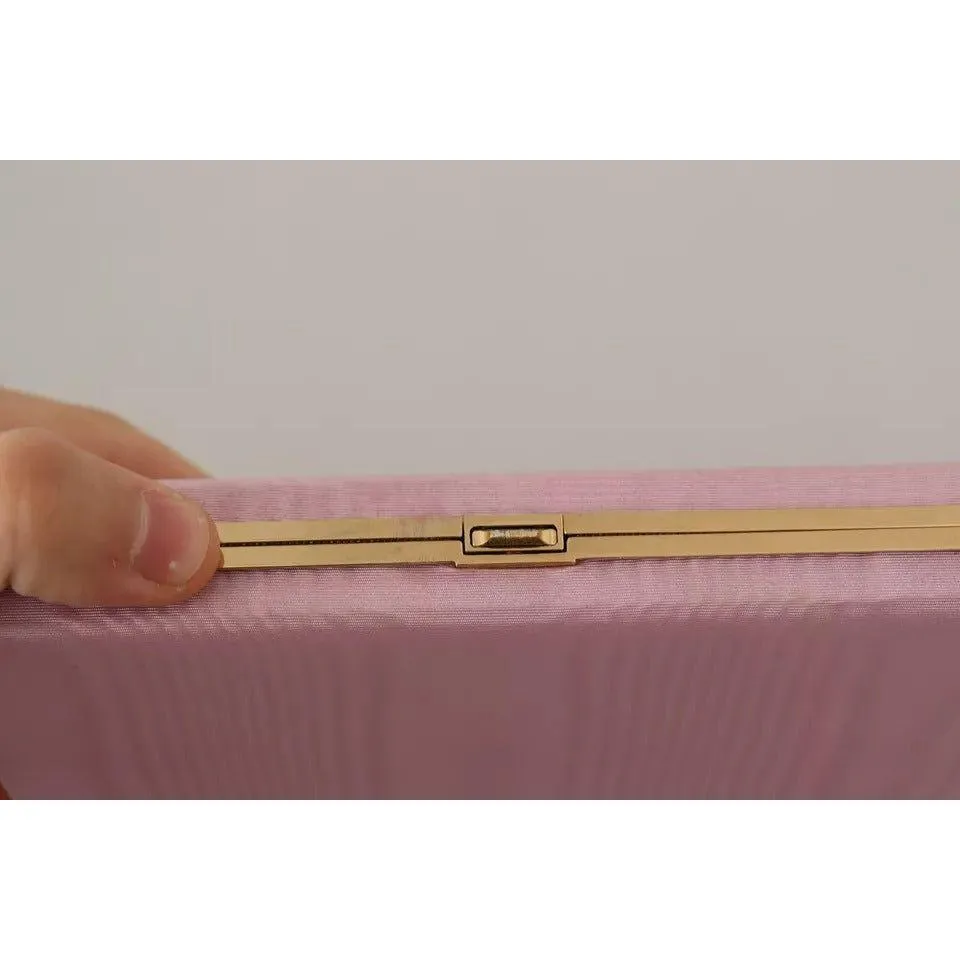 Dolce & Gabbana Pink Silk Gold Frame Clutch Evening Party Purse Bag