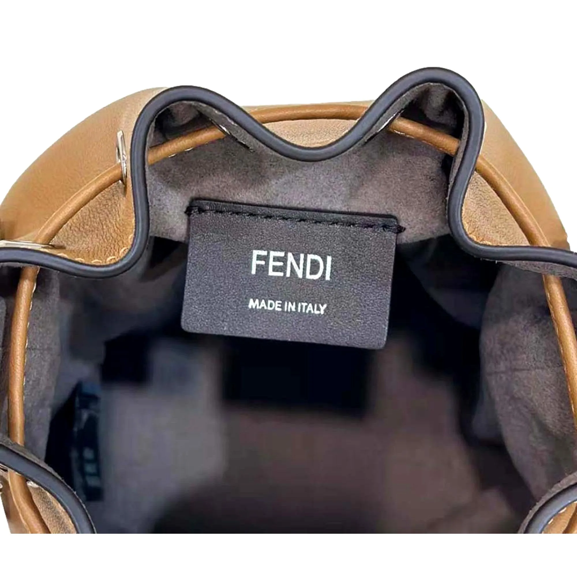 FENDI Calfskin F is 3D Flower Mini Mon Tresor Bucket Bag Brown Tan