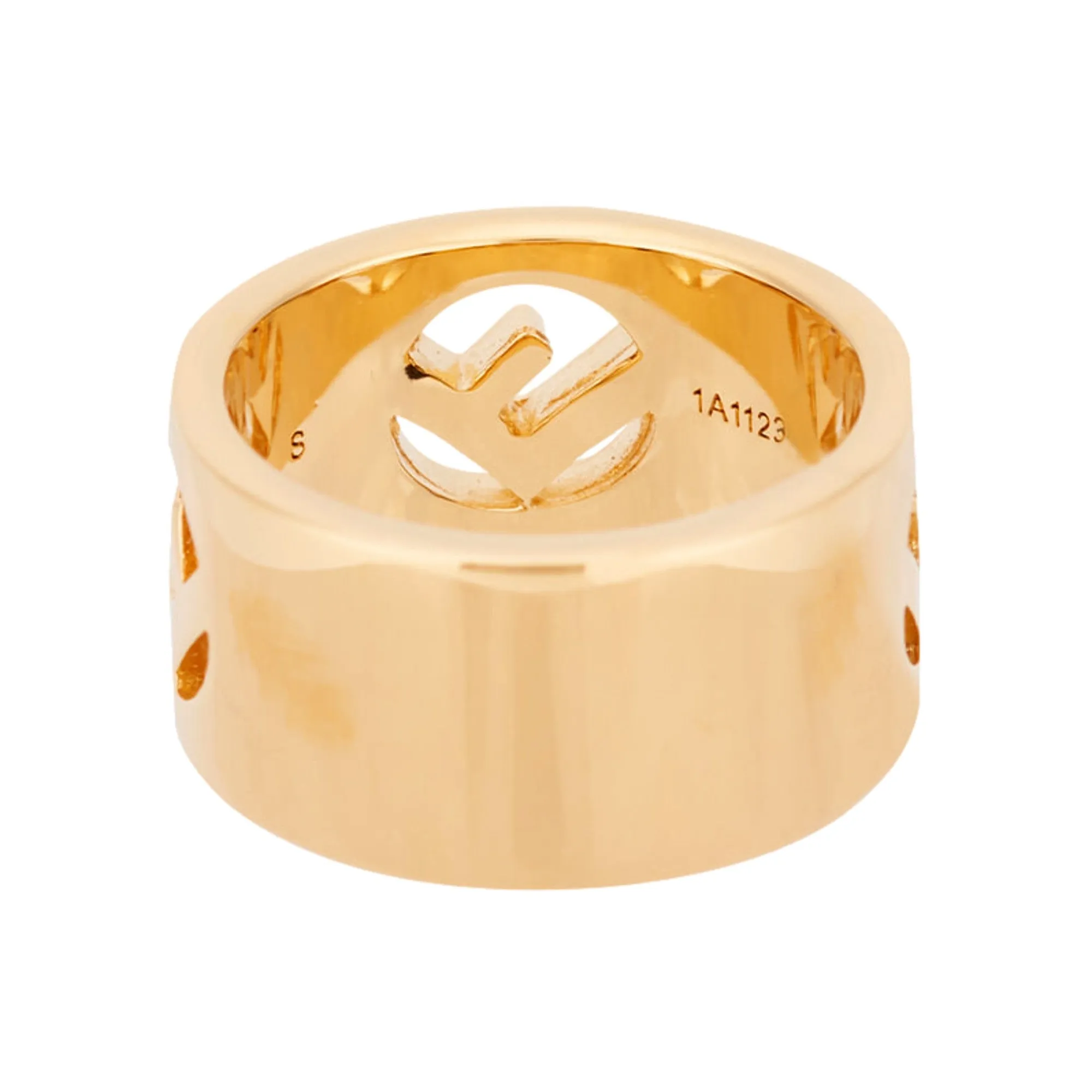 Fendi F is Fendi Logo Ring Wide Band Crystal Gold Metal Size Small