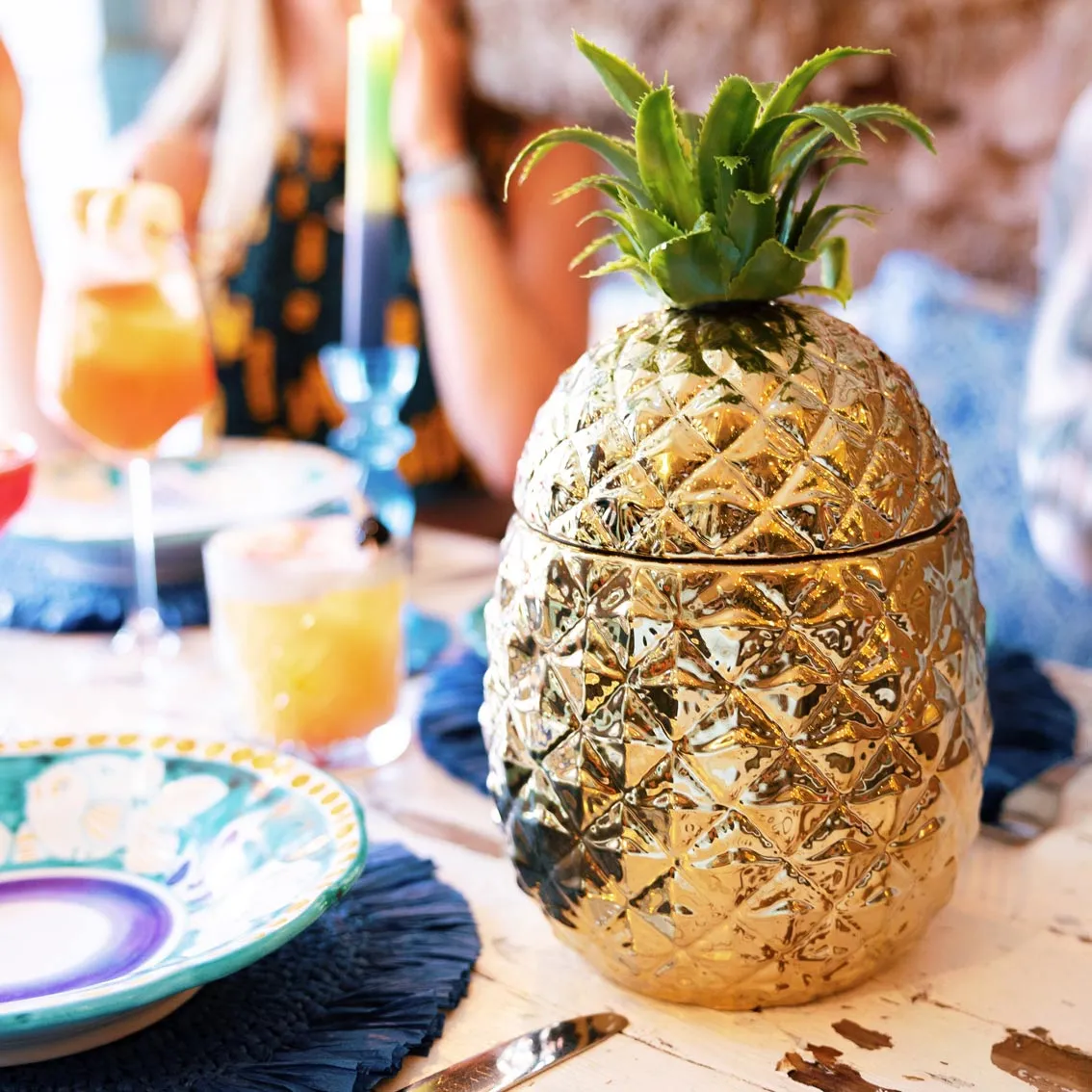 Gold Ceramic Pineapple Ice Bucket