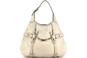 GUCCI 162859 493492 HORSEBIT HOBO LARGE CREME LEATHER GOLD HARDWARE, NO DUST COVER