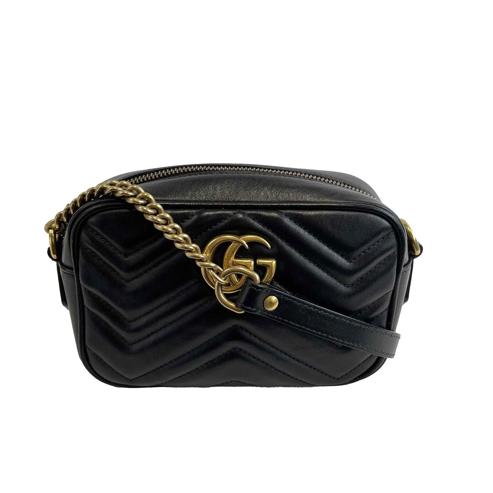 Gucci - GG Marmont Mini Black Matelassé Chevron Leather Crossbody