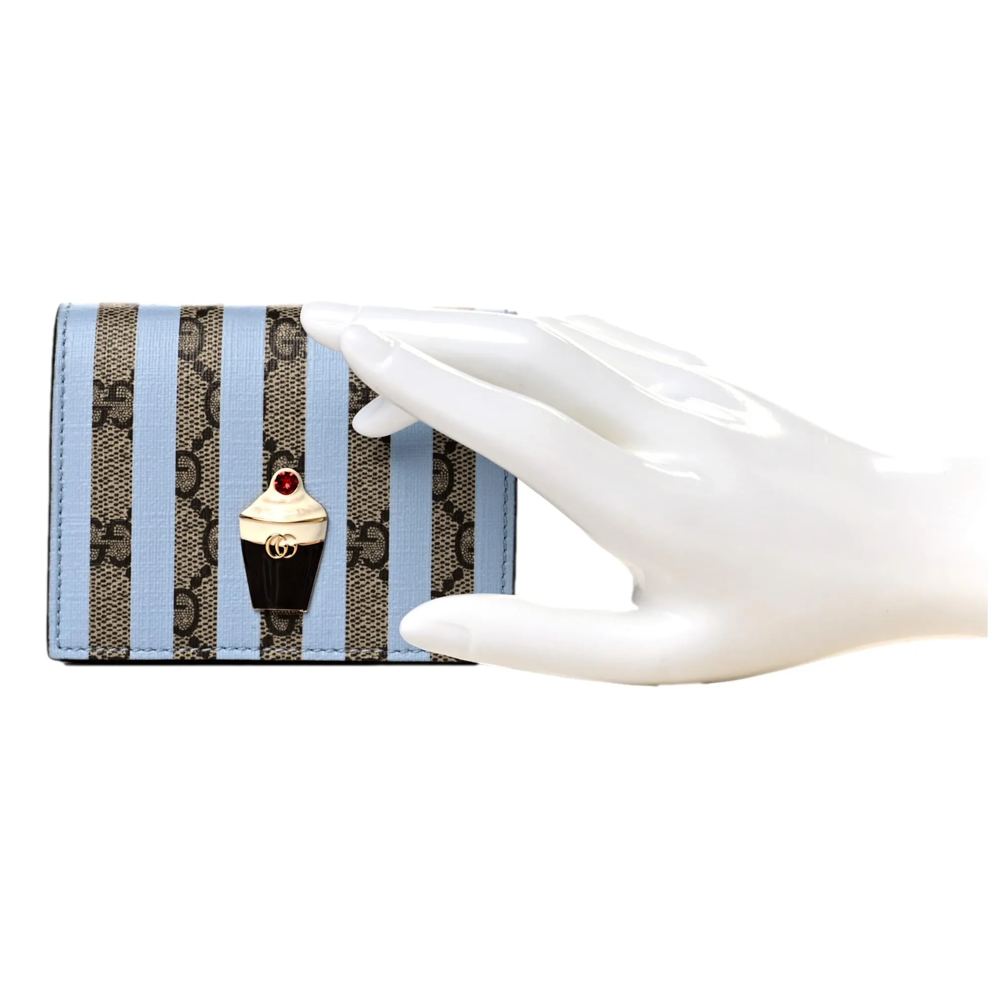 Gucci GG Monogram Canvas Ice Cream Blue Stripes Compact Folio Wallet