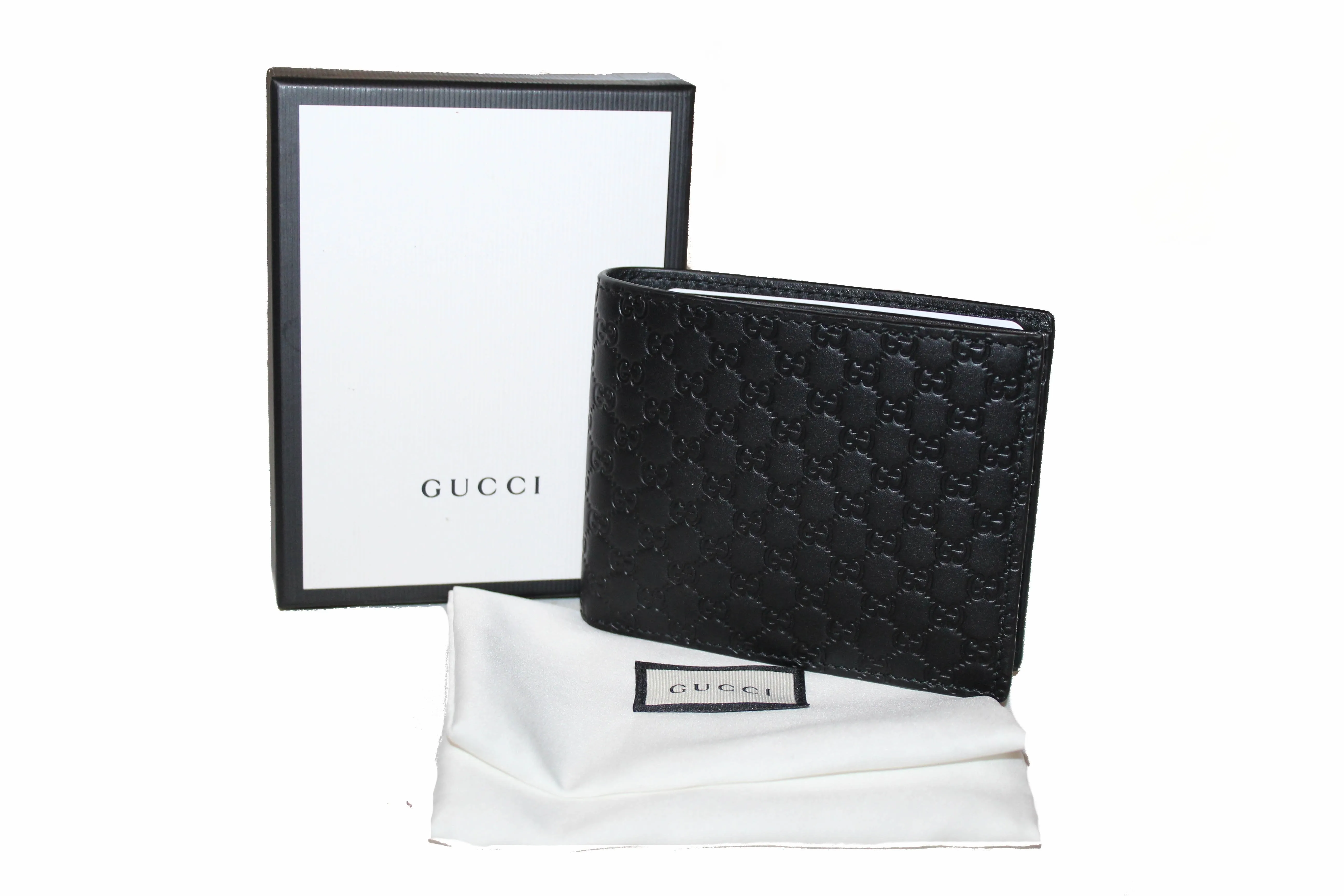 Gucci Mens Microguccissima GG Black Leather Bifold Wallet