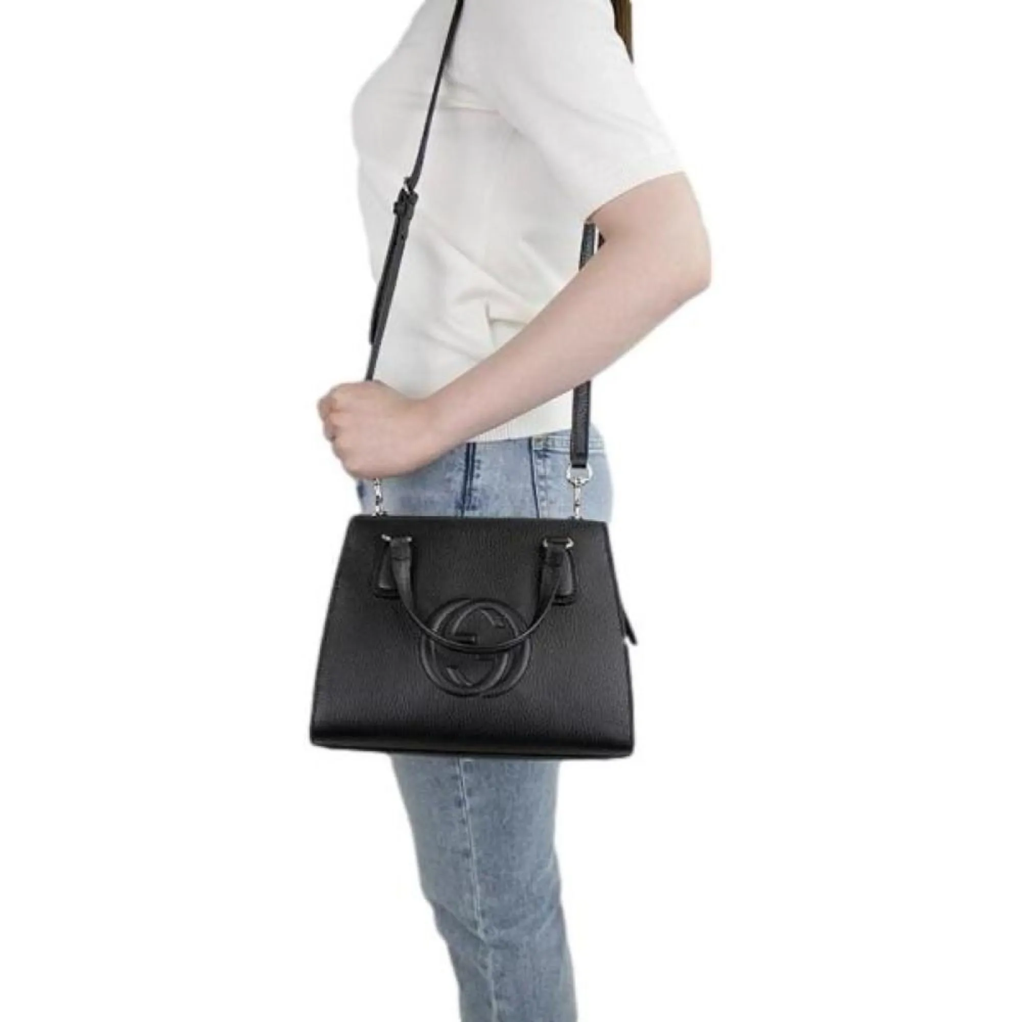 Gucci Soho Leather Tote Crossbody Bag Black