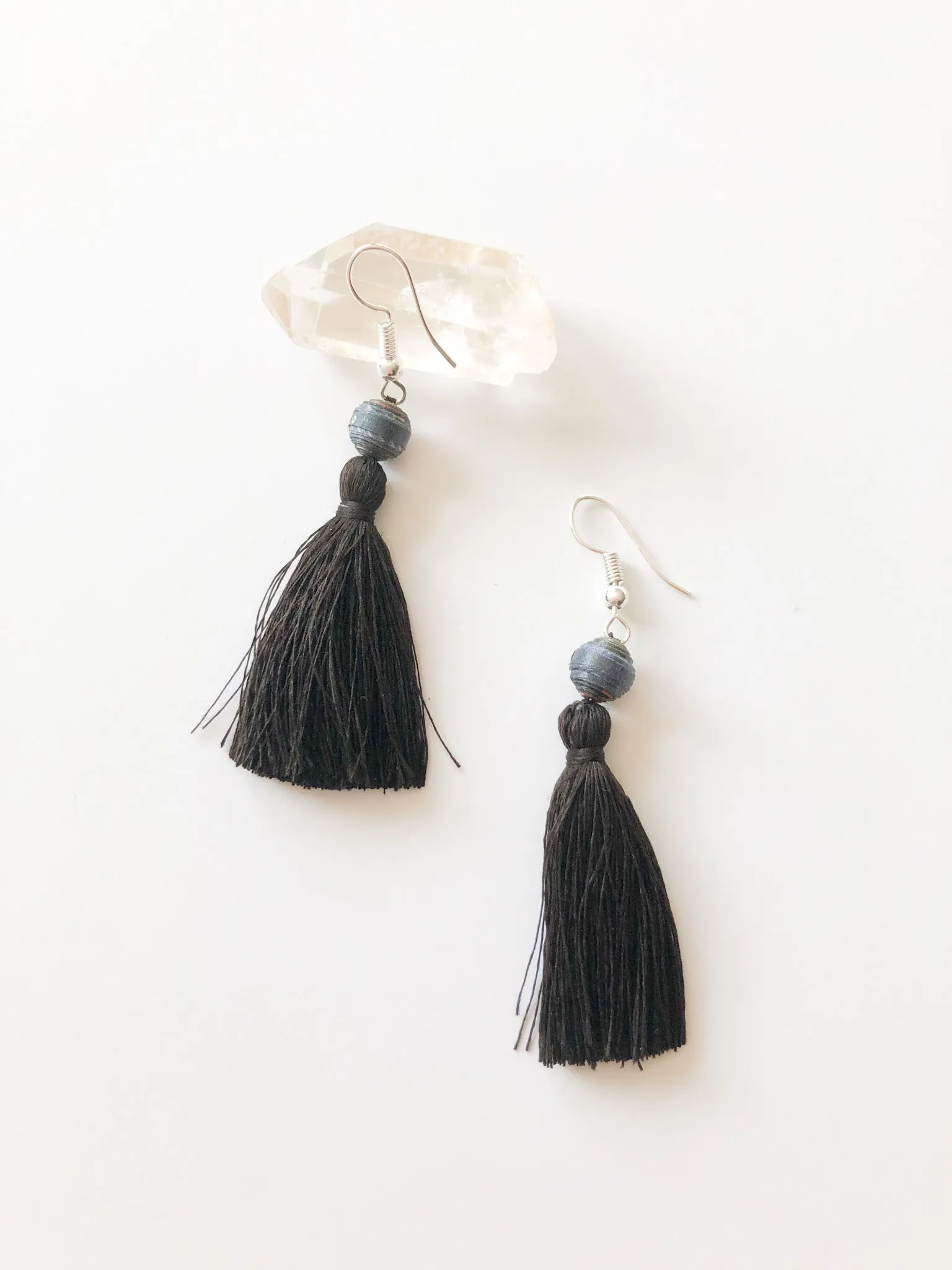 Handmade Recycled Paper & Silk Tassel Earrings Supporting Disabled Women in Laos