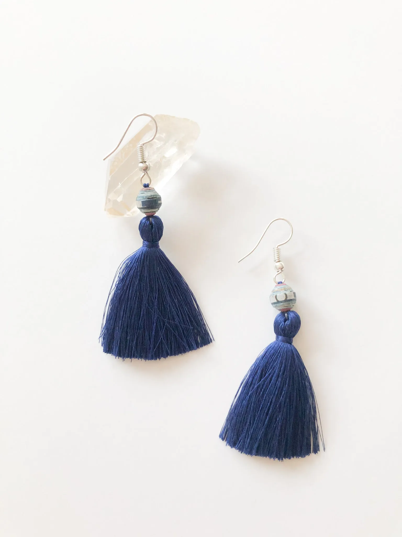 Handmade Recycled Paper & Silk Tassel Earrings Supporting Disabled Women in Laos