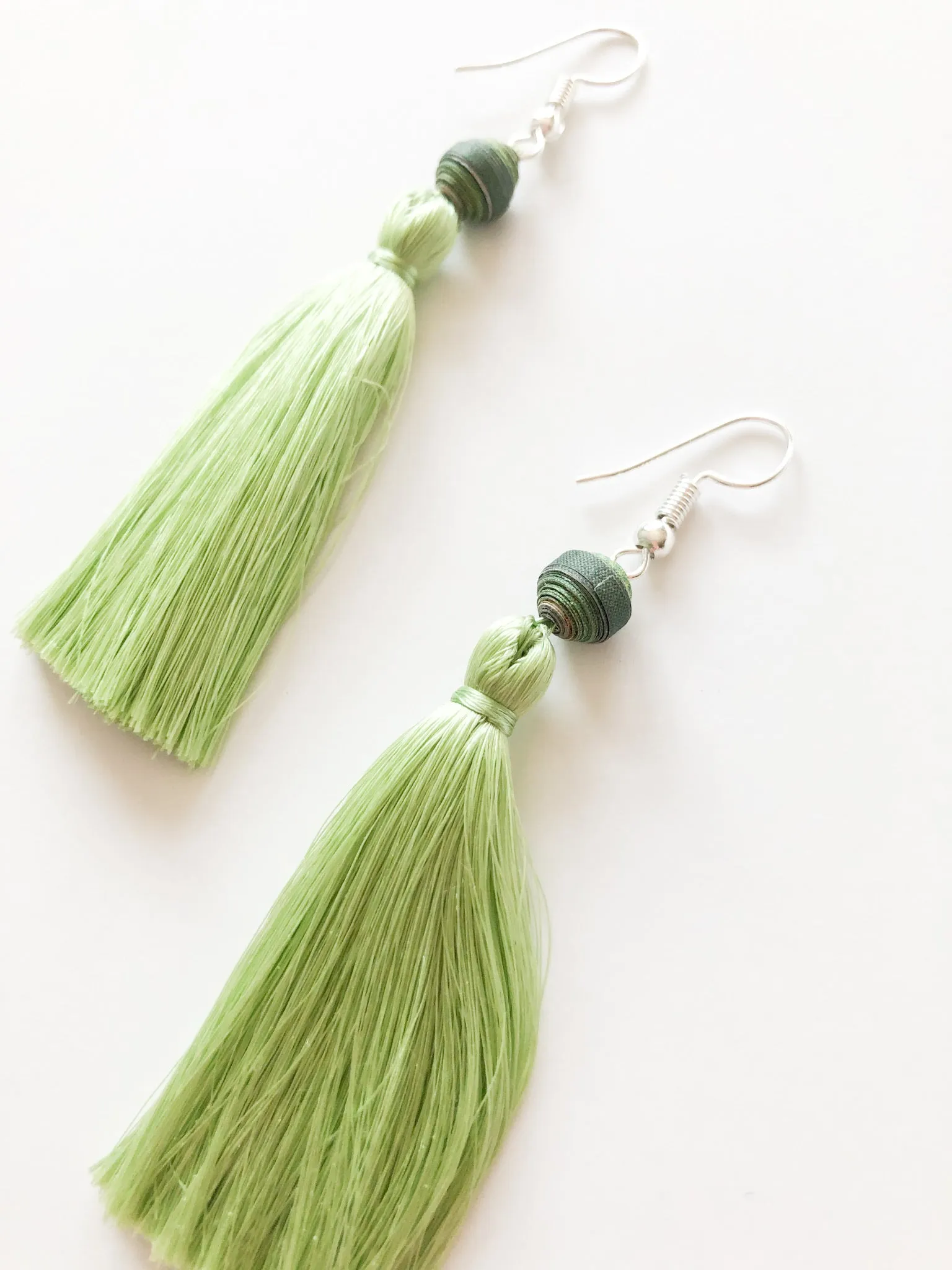 Handmade Recycled Paper & Silk Tassel Earrings Supporting Disabled Women in Laos