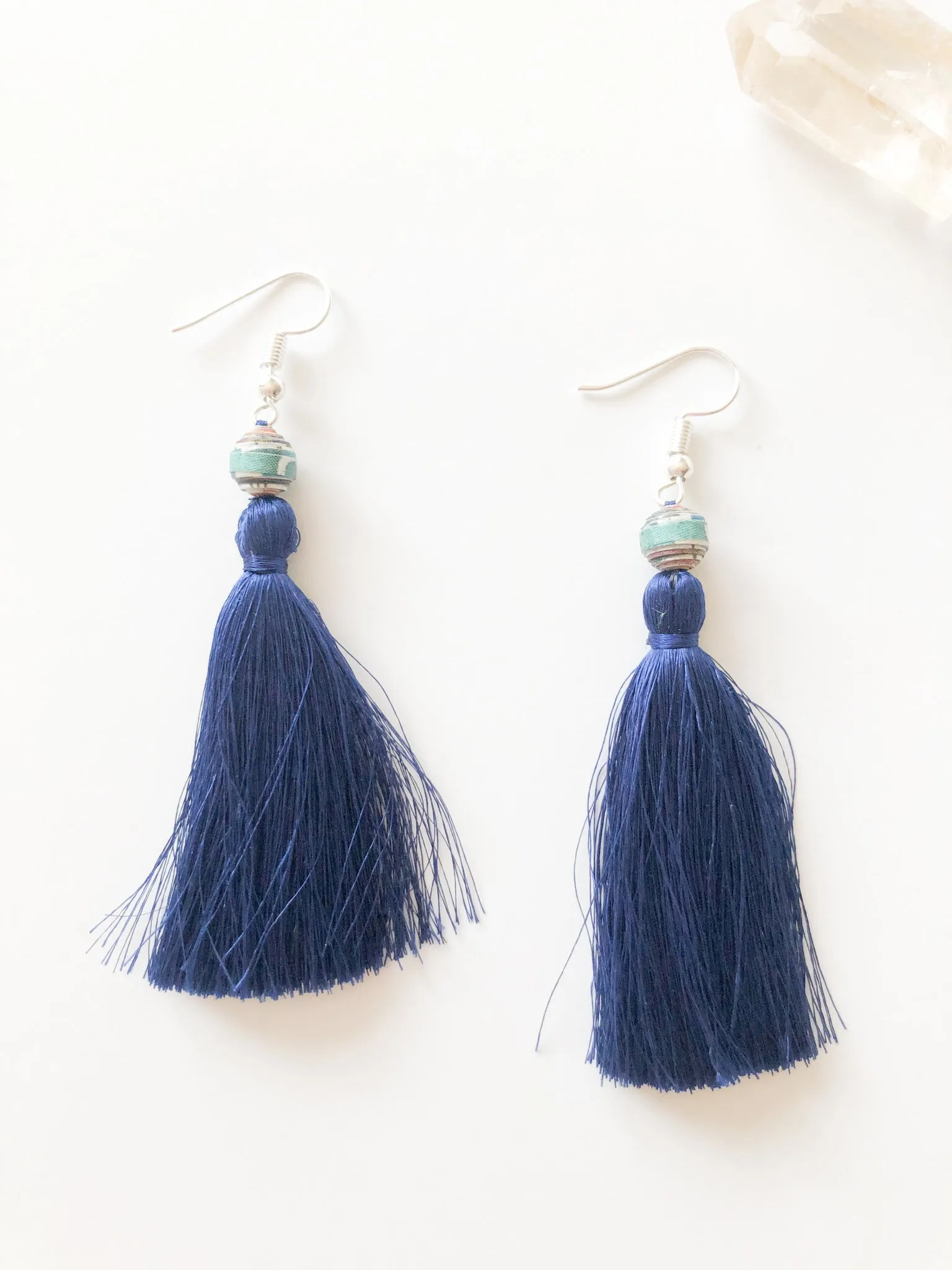 Handmade Recycled Paper & Silk Tassel Earrings Supporting Disabled Women in Laos