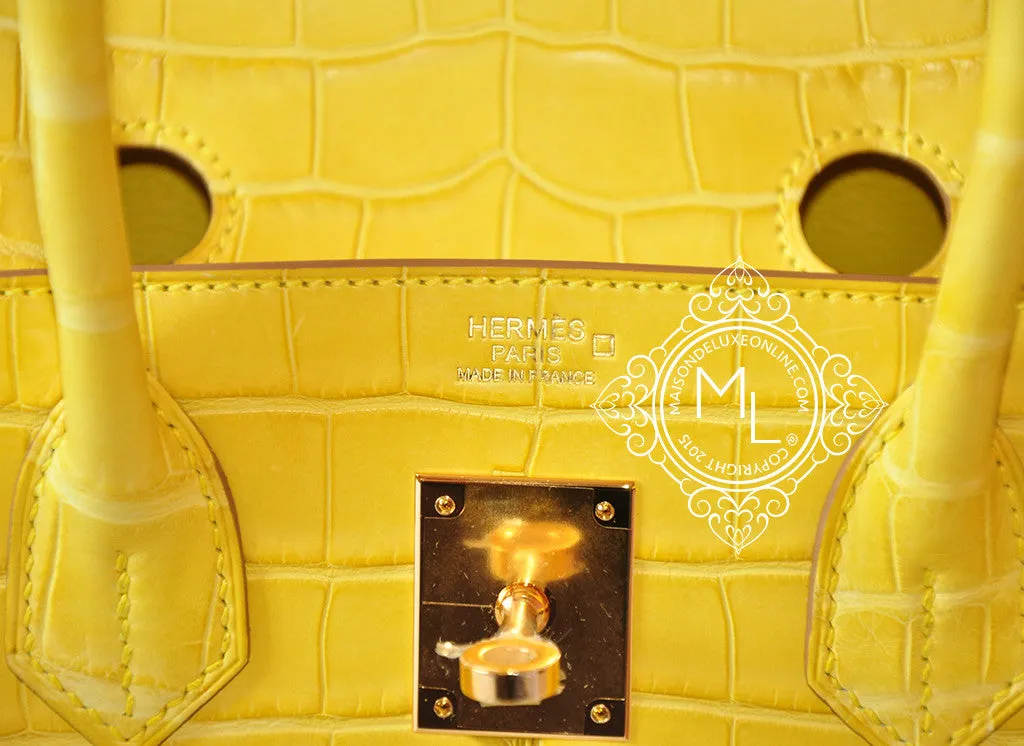 Hermes Mimosa Yellow GHW Crocodile Alligator Birkin 30 Handbag