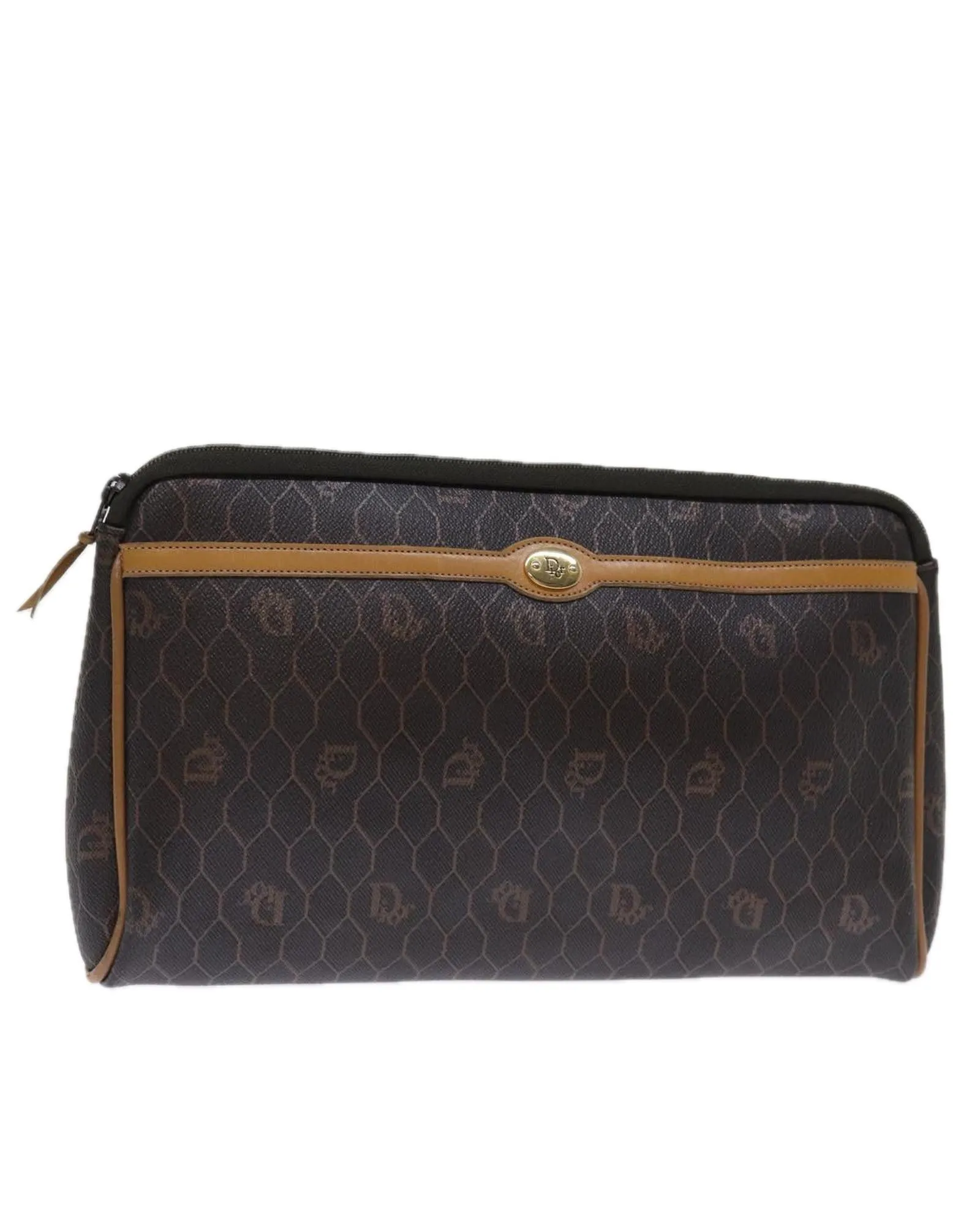 Honeycomb Canvas Clutch Bag in Black PVC Leather