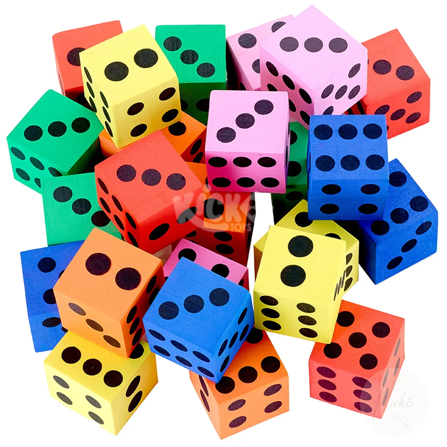 Kicko Foam Dice Set - 24 Pack of Assorted Colorful Big Square Blocks - Perfect