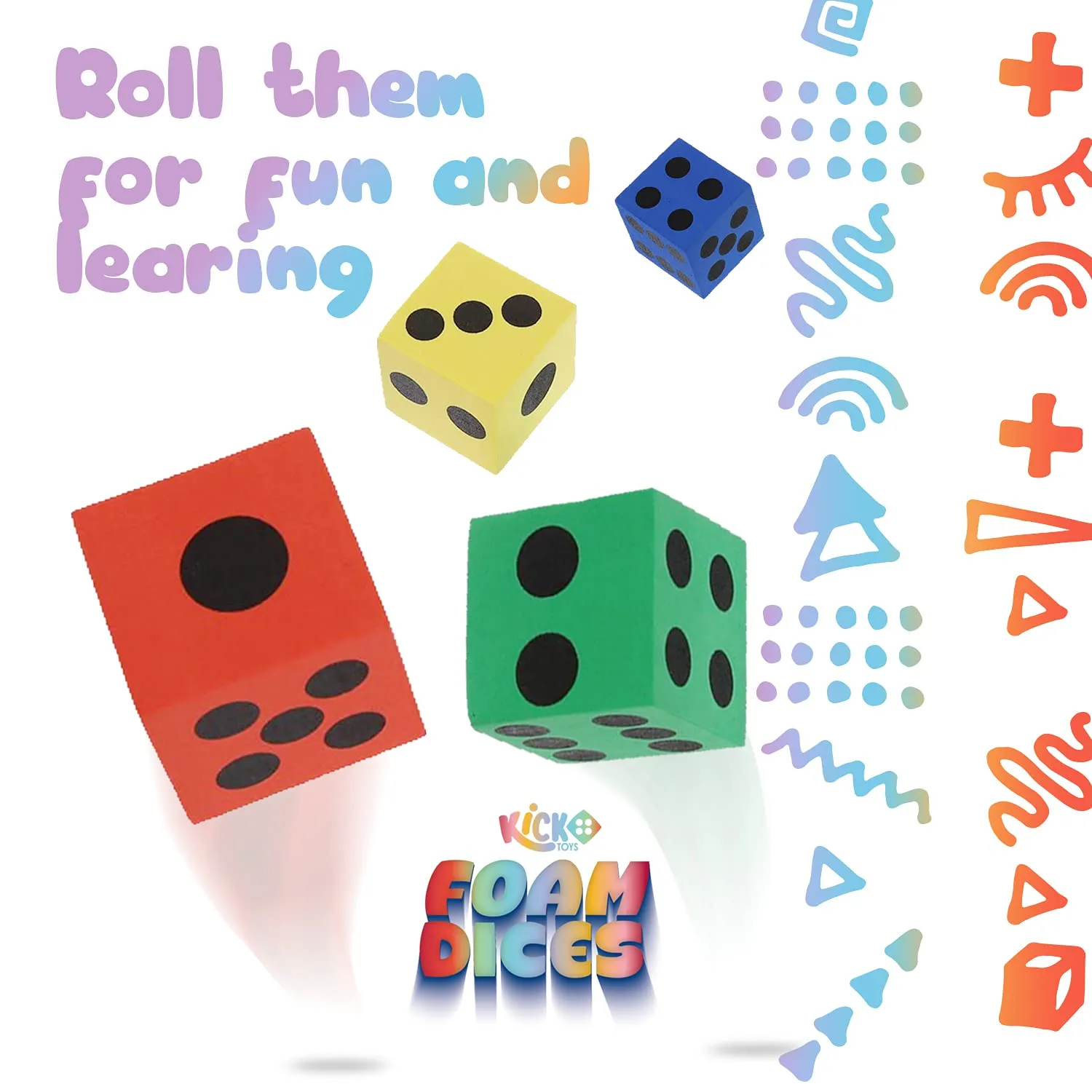 Kicko Foam Dice Set - 24 Pack of Assorted Colorful Big Square Blocks - Perfect