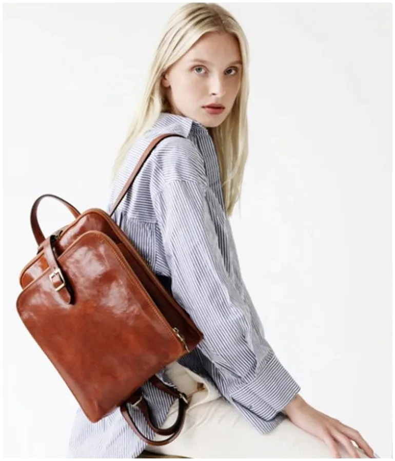 Leather Backpack - Cognac Convertible