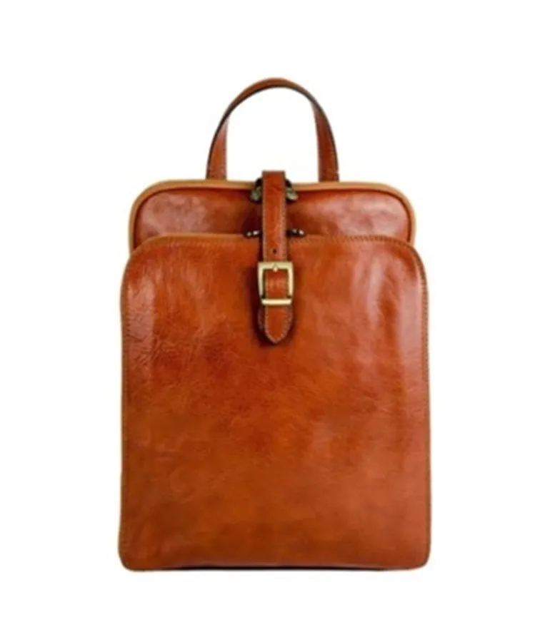 Leather Backpack - Cognac Convertible