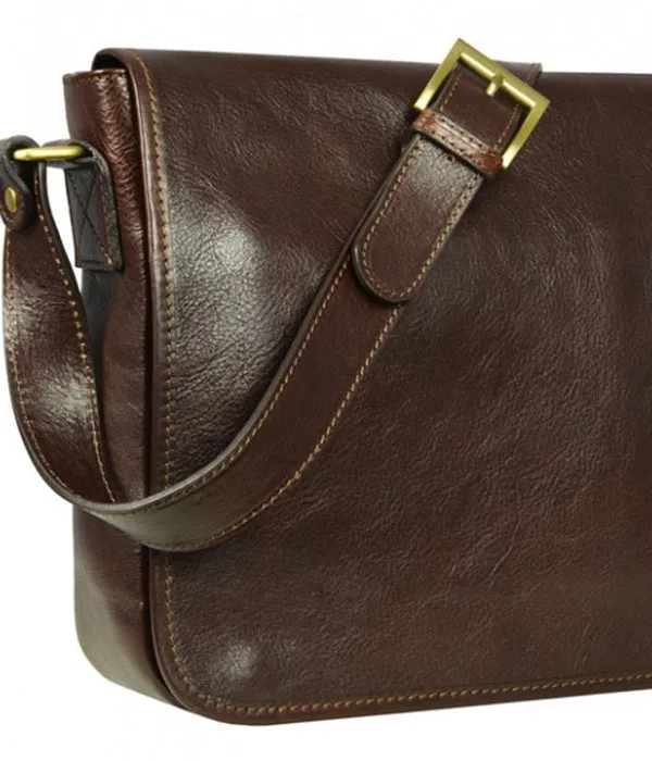 Leather Messenger Bag - Chocolate