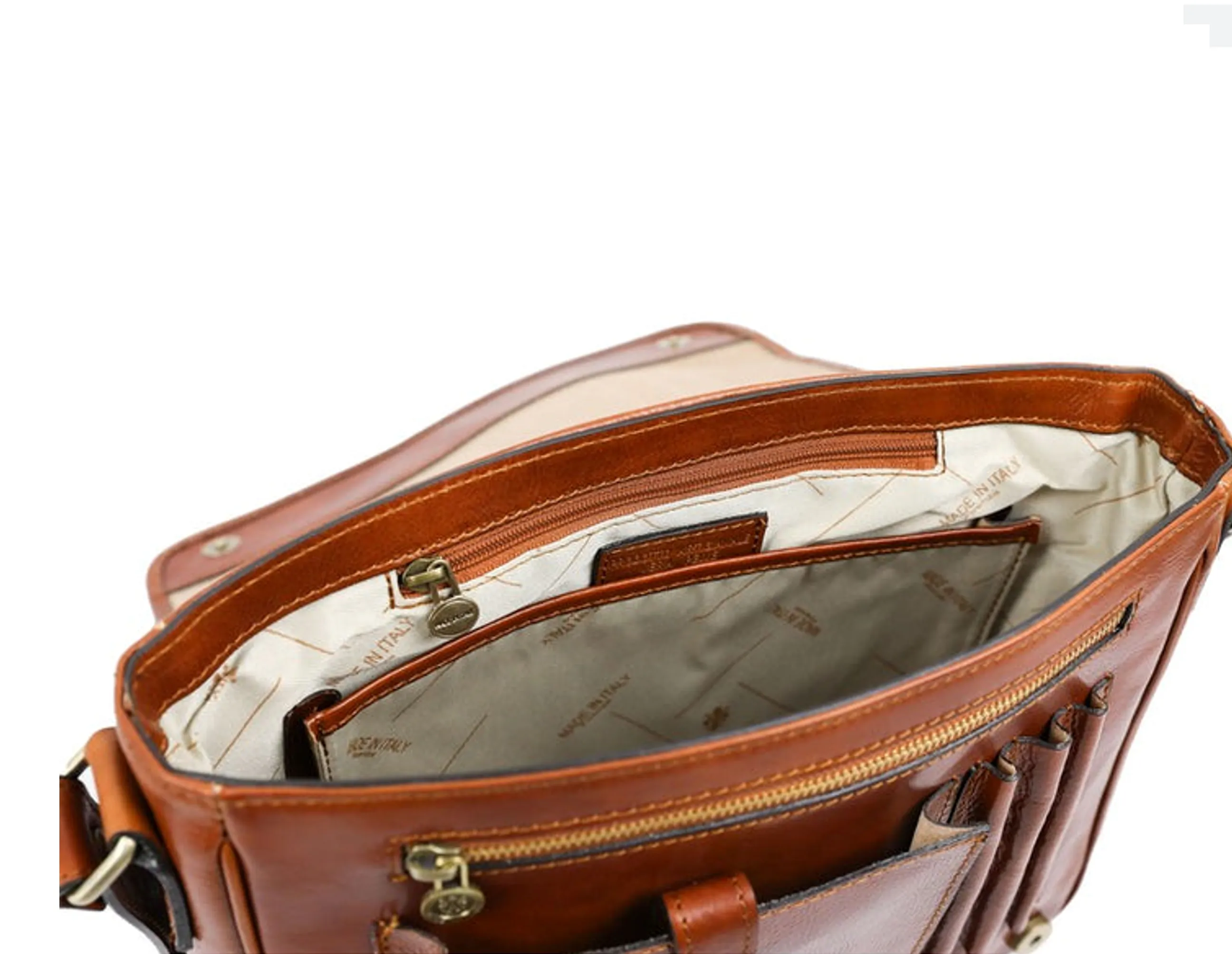 Leather Messenger Bag - Cognac