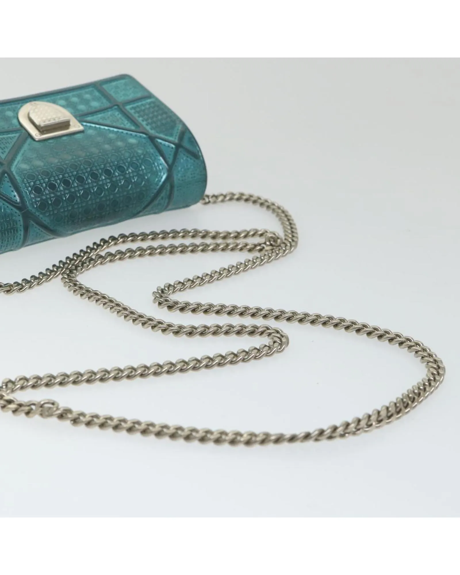 Light Blue Patent Leather Chain Shoulder Bag by CD