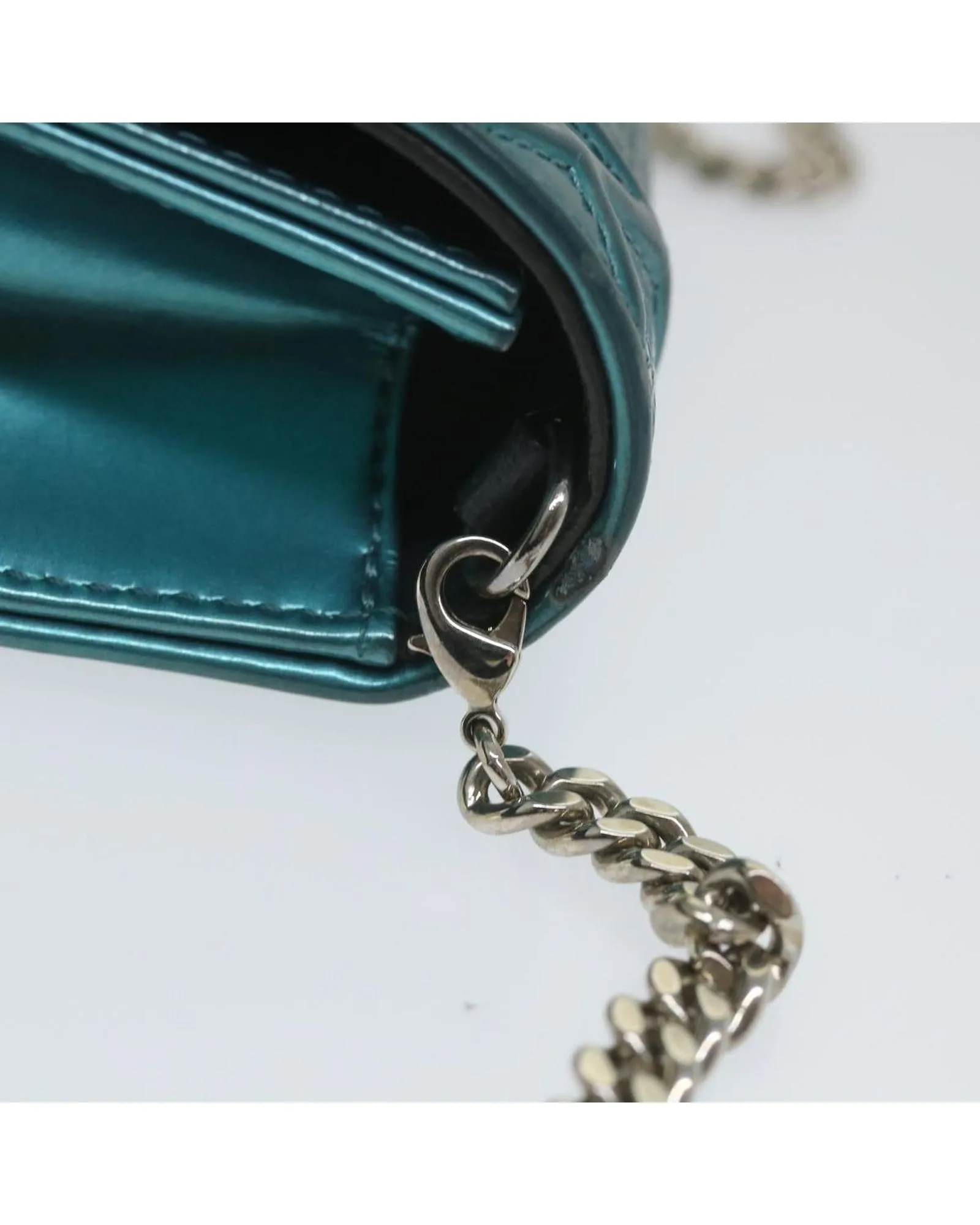 Light Blue Patent Leather Chain Shoulder Bag by CD