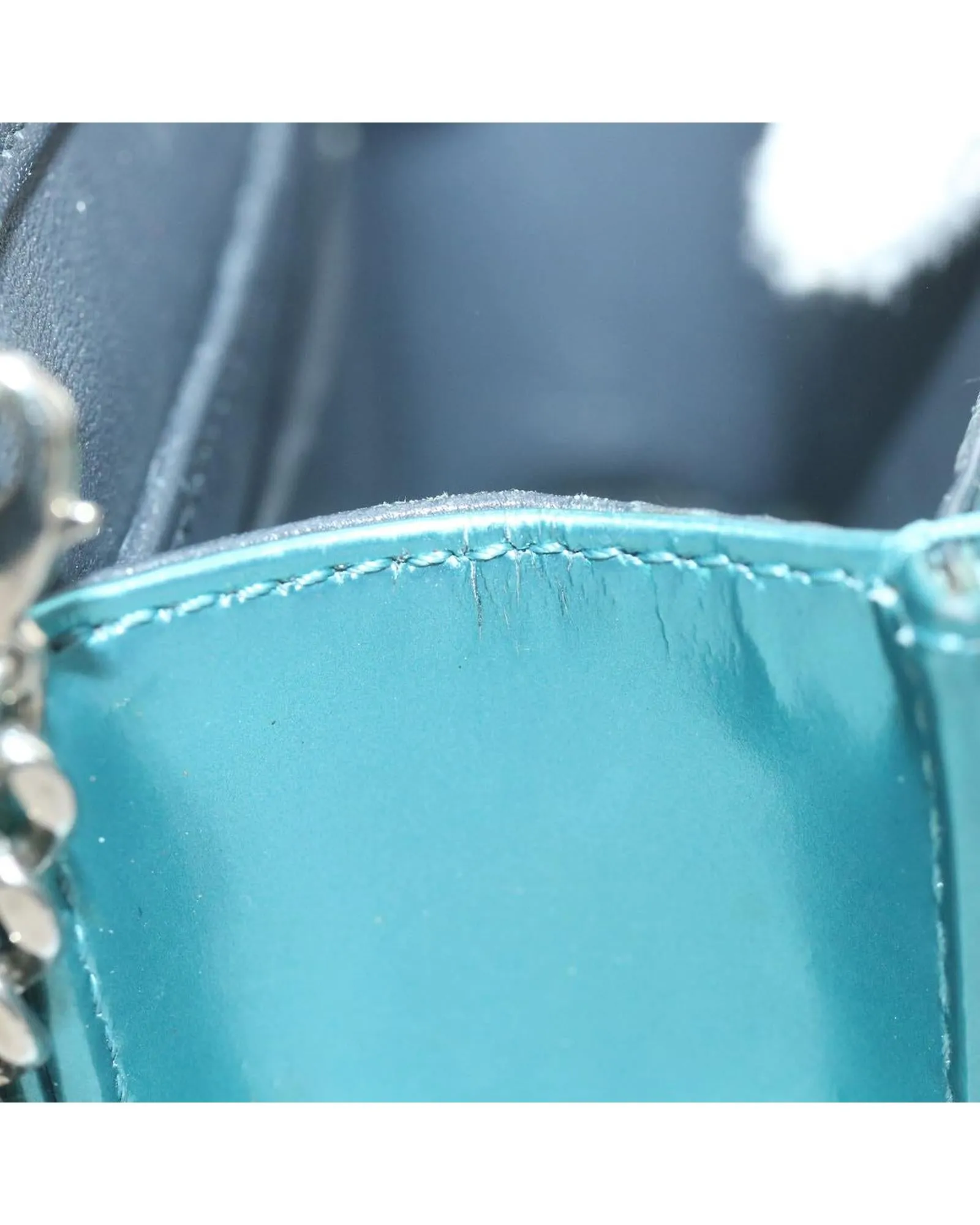 Light Blue Patent Leather Chain Shoulder Bag by CD