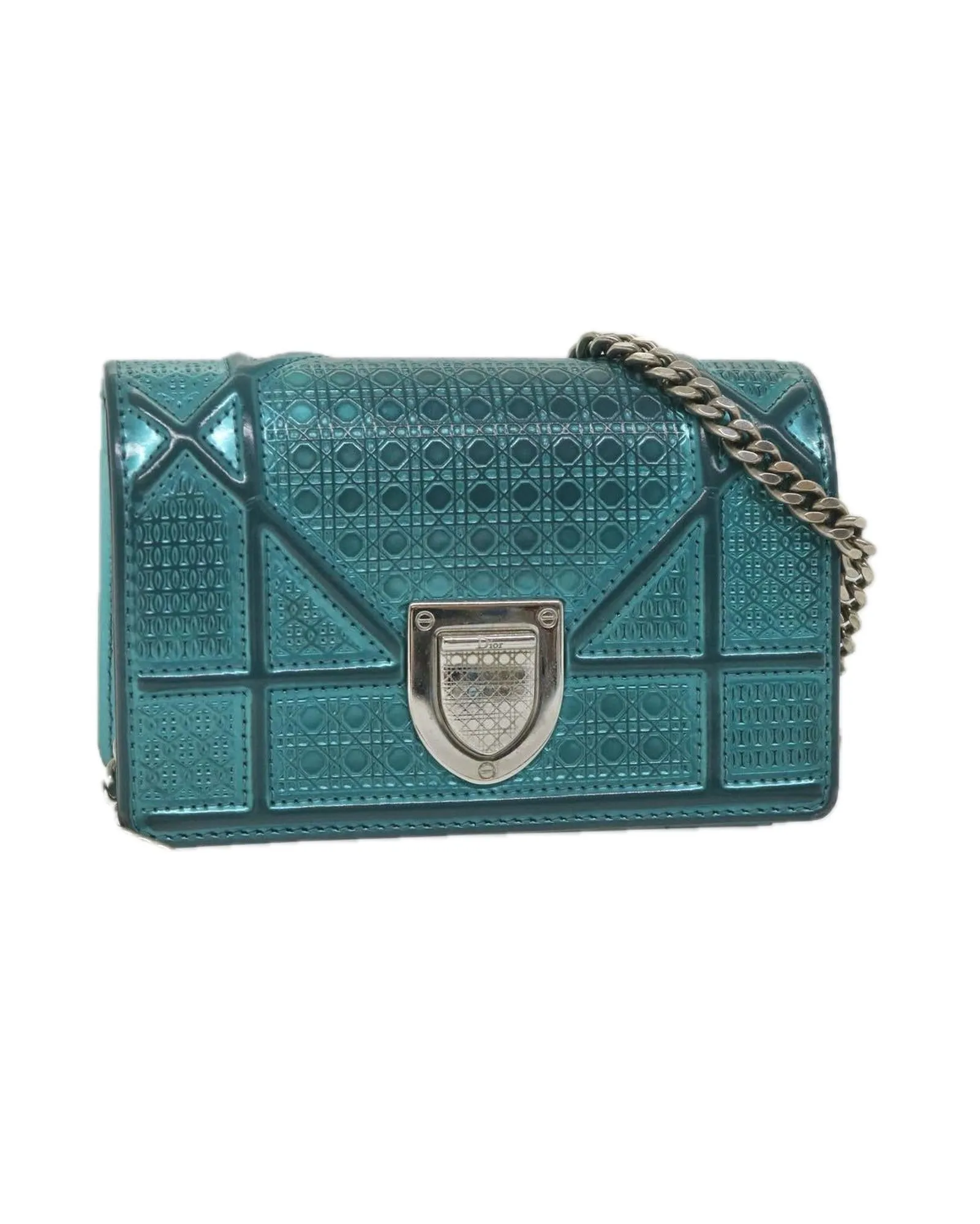 Light Blue Patent Leather Chain Shoulder Bag by CD