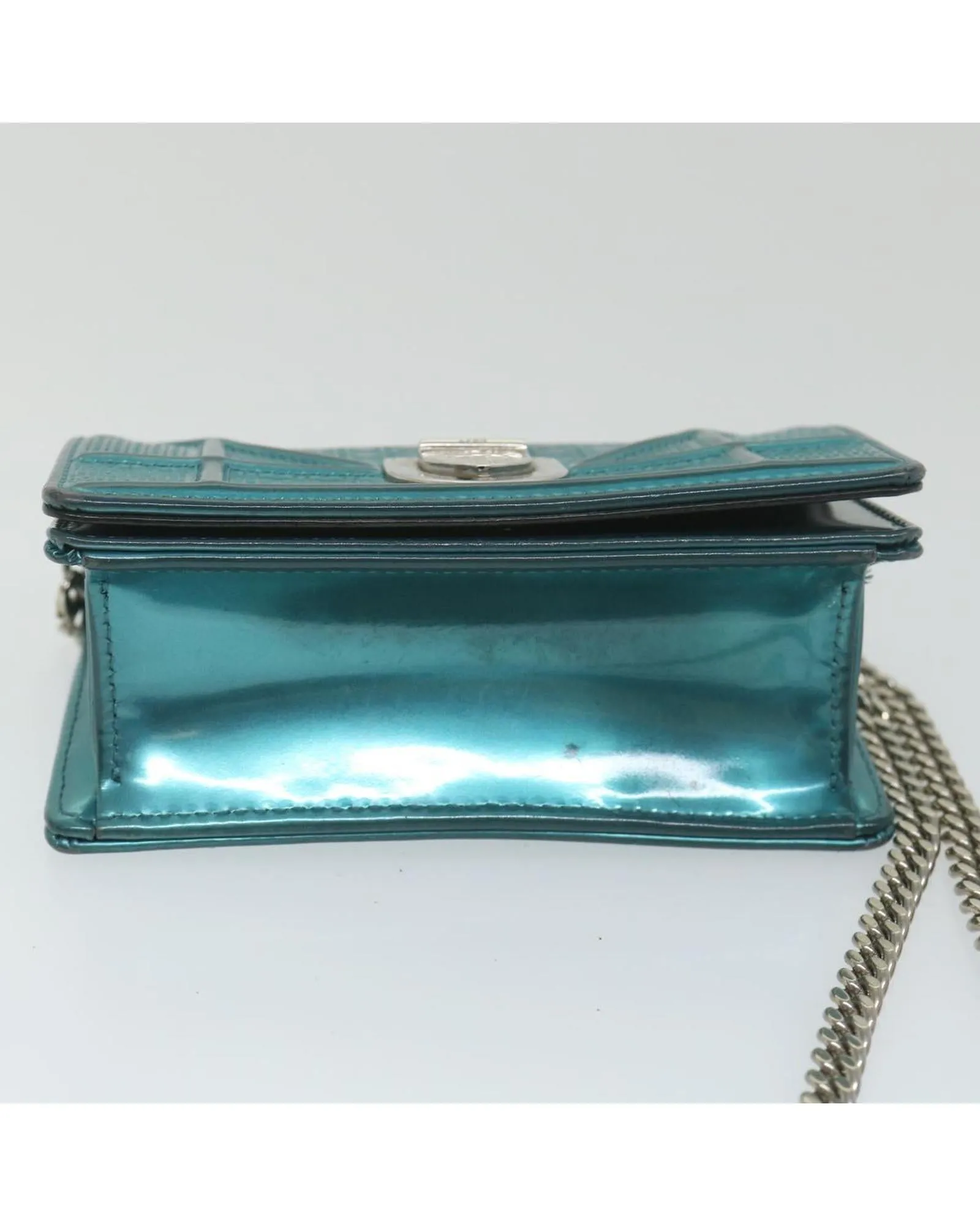 Light Blue Patent Leather Chain Shoulder Bag by CD