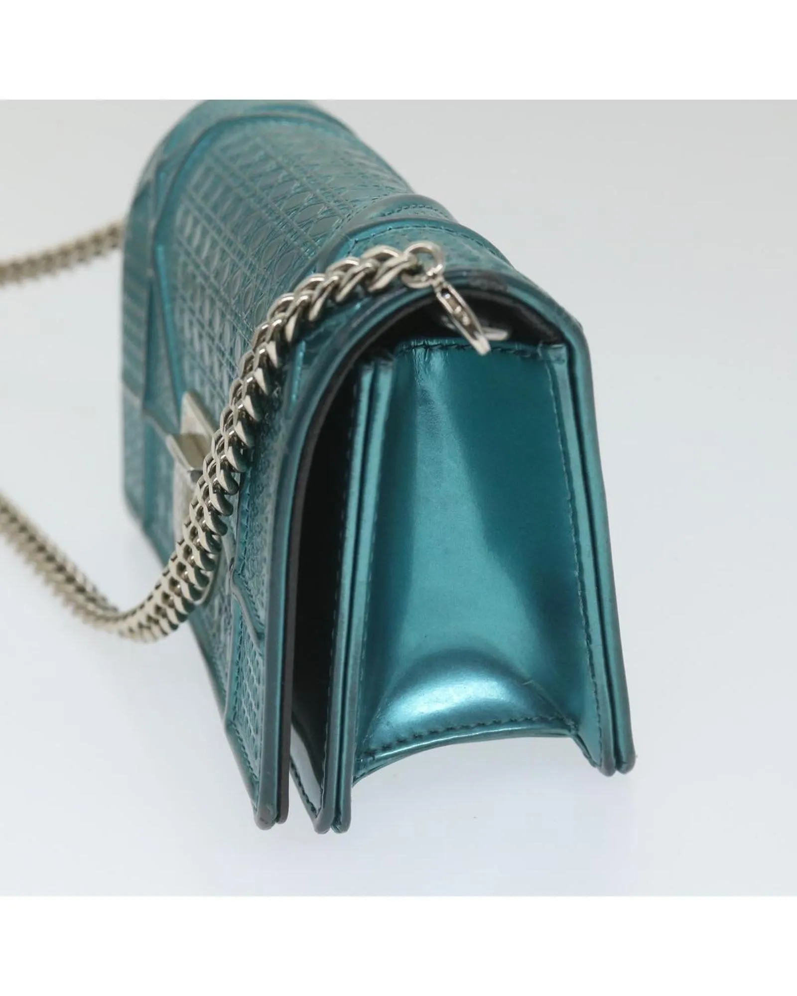 Light Blue Patent Leather Chain Shoulder Bag by CD