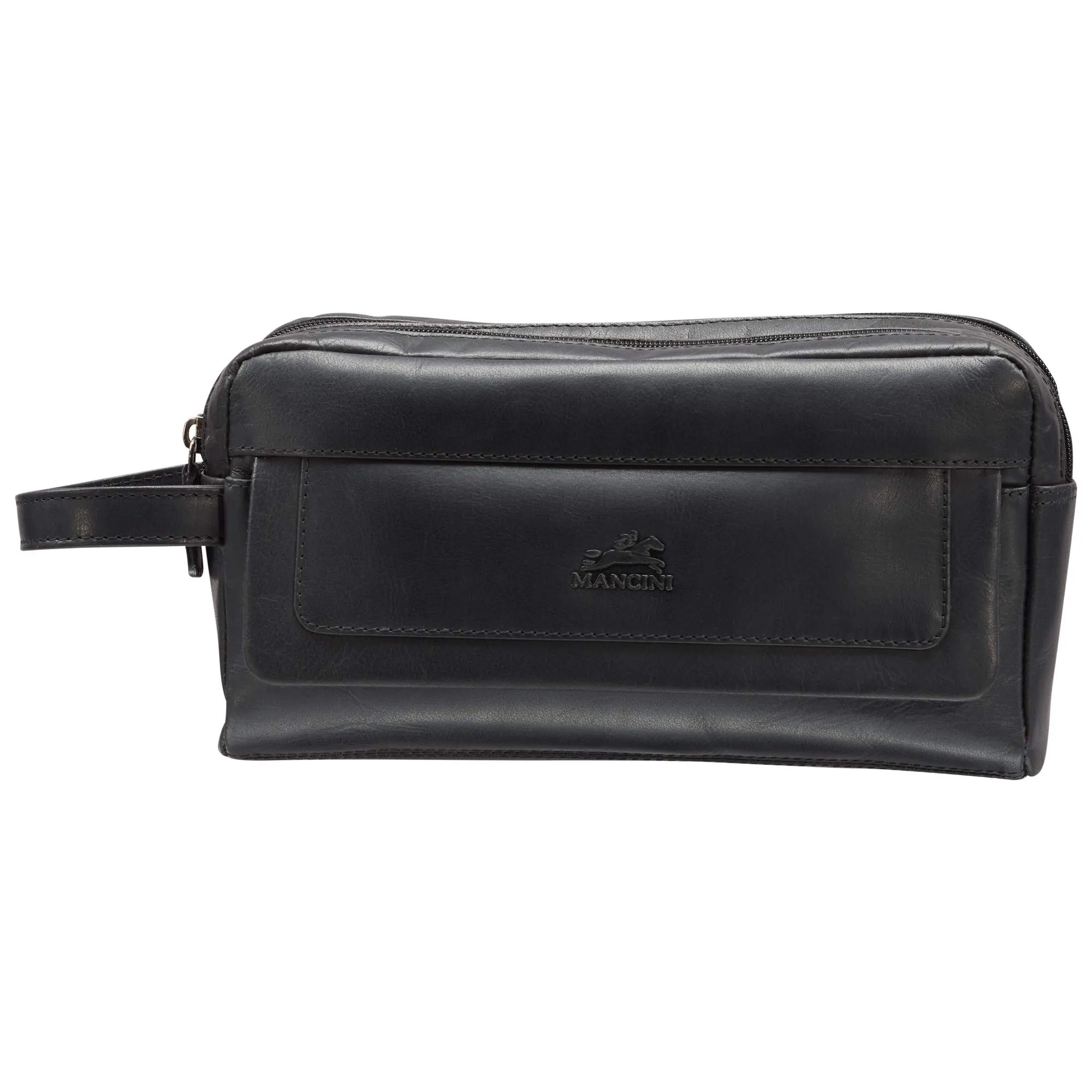 Mancini Leather Buffalo Dual Top Zipper Toiletry Bag