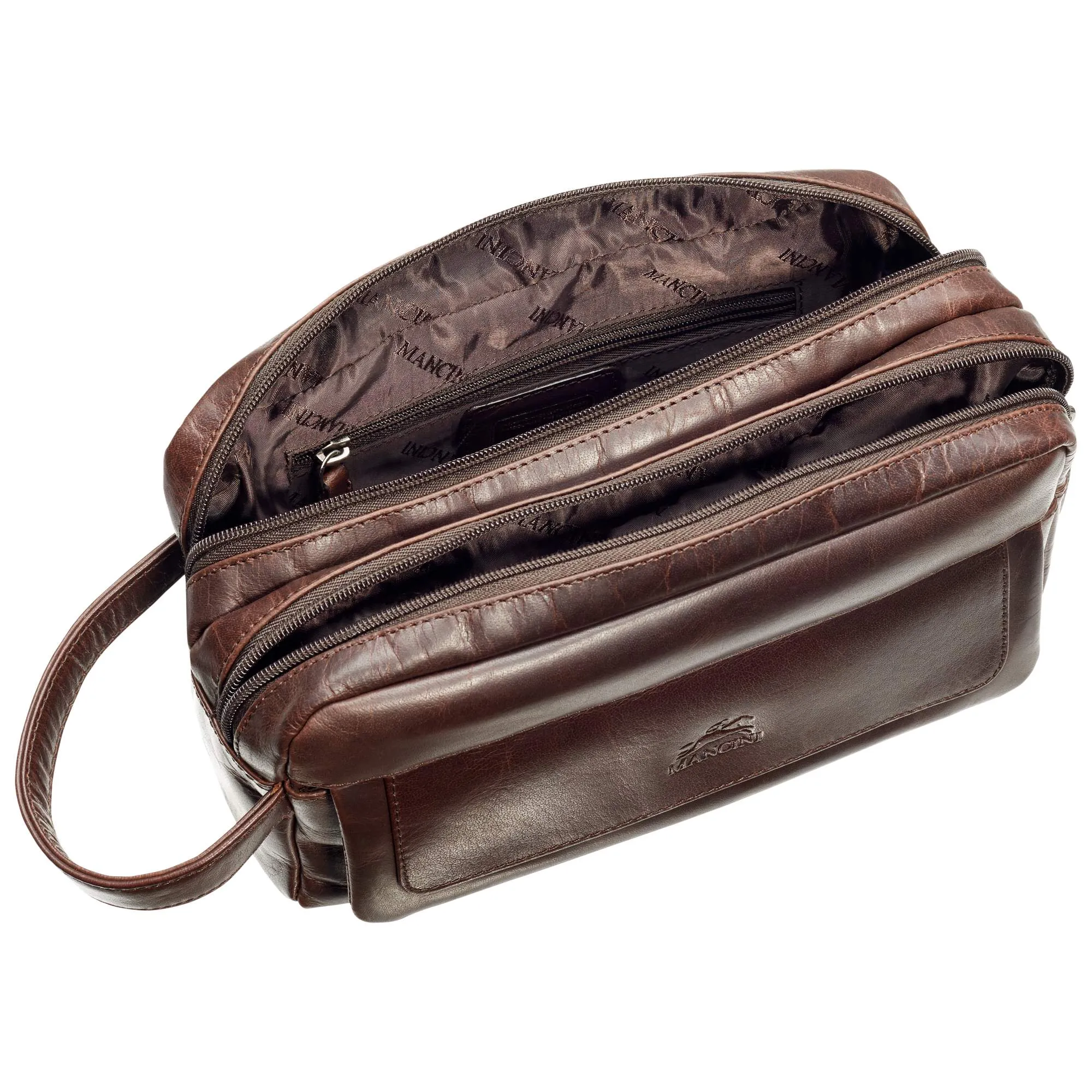 Mancini Leather Buffalo Dual Top Zipper Toiletry Bag