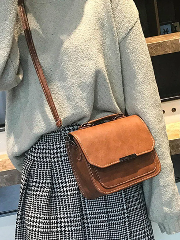 Metal Detail Flap PU Shoulder Bag