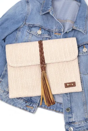 Mistrose White Raffia Weave Pouch Bag