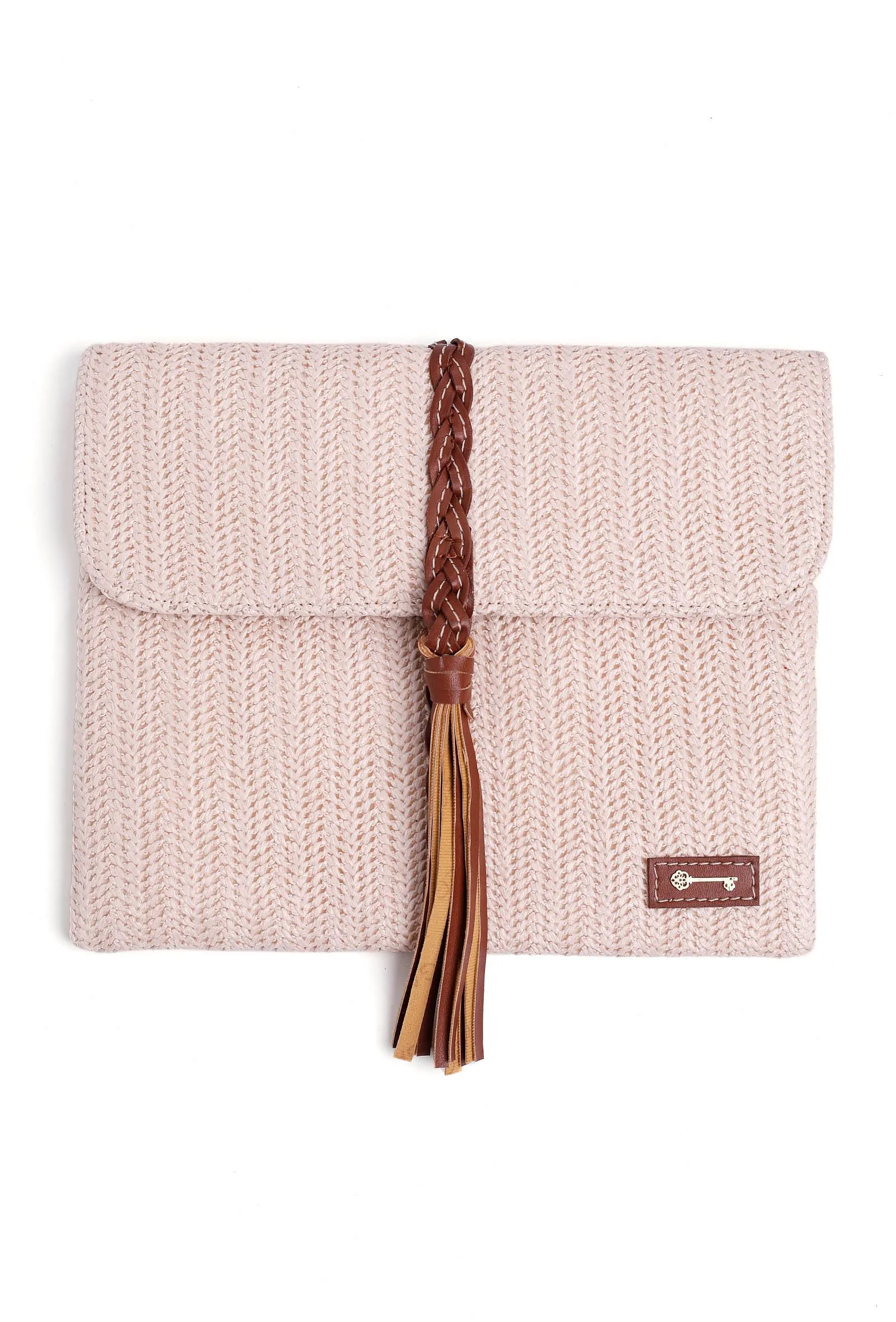 Mistrose White Raffia Weave Pouch Bag