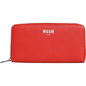 MSGM Red Leather Continental Zip Around Card Holder Bifold Clutch Wallet