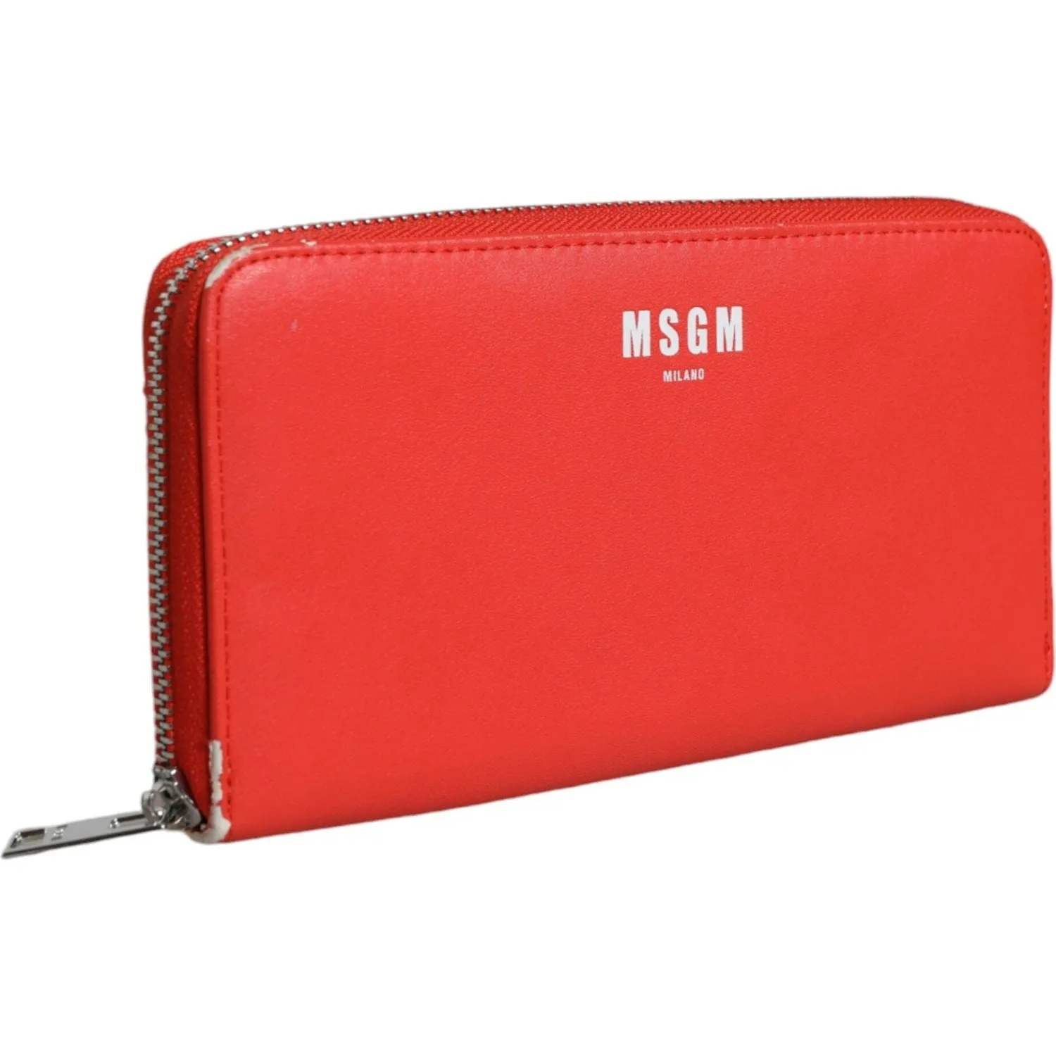 MSGM Red Leather Continental Zip Around Card Holder Bifold Clutch Wallet