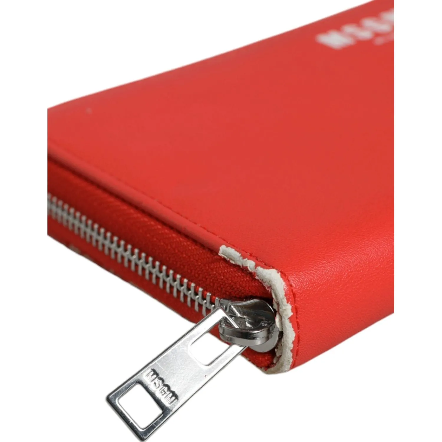 MSGM Red Leather Continental Zip Around Card Holder Bifold Clutch Wallet